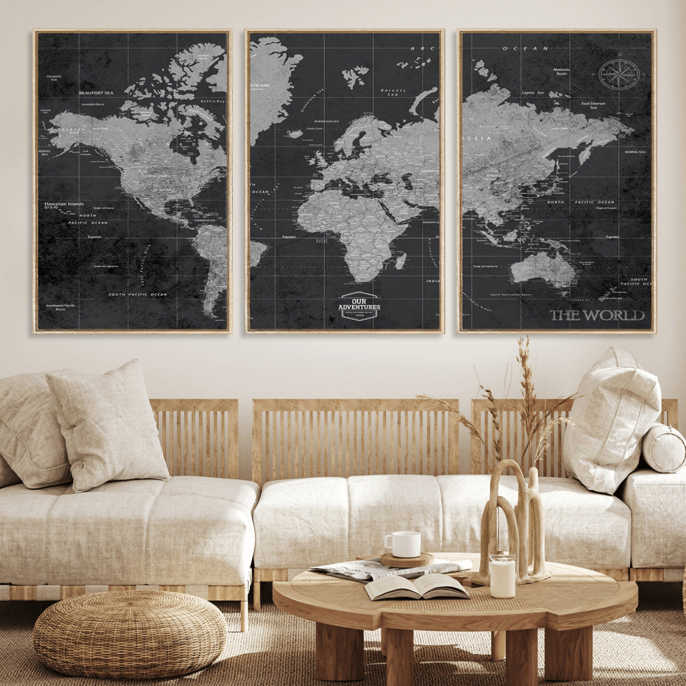 MGV-FC-60X30-3P - Push Pin World Map Canvas Print – Framed Wall Art for Couples to Track Their Travels – Anniversary