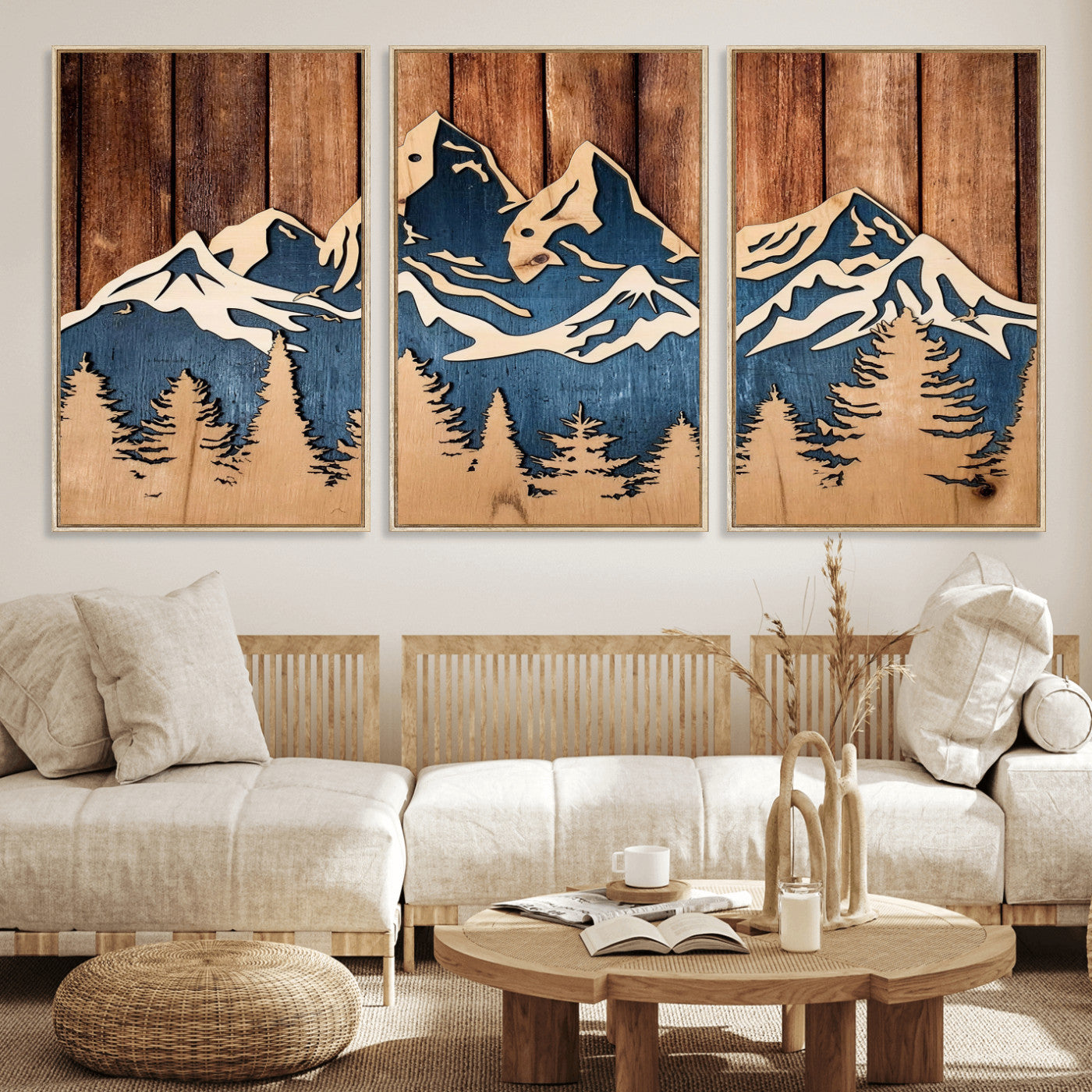 41330-MGV-CV-36X24 - Rustic Wood Style Mountain Wall Art, Nature Forest Canvas Print, Wooden Textured Mountain Artwork Print