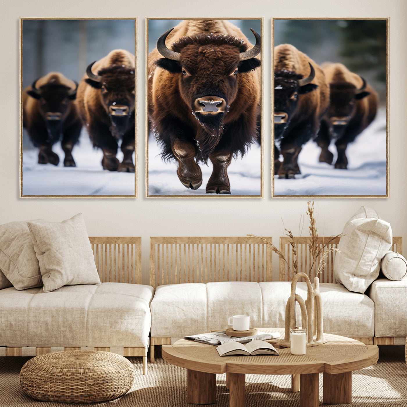 MGV-FC-60X30-3P - Buffalo Wall Art Canvas Print, American Bison Herd Wall Art Canvas Print - Bison Canvas Print