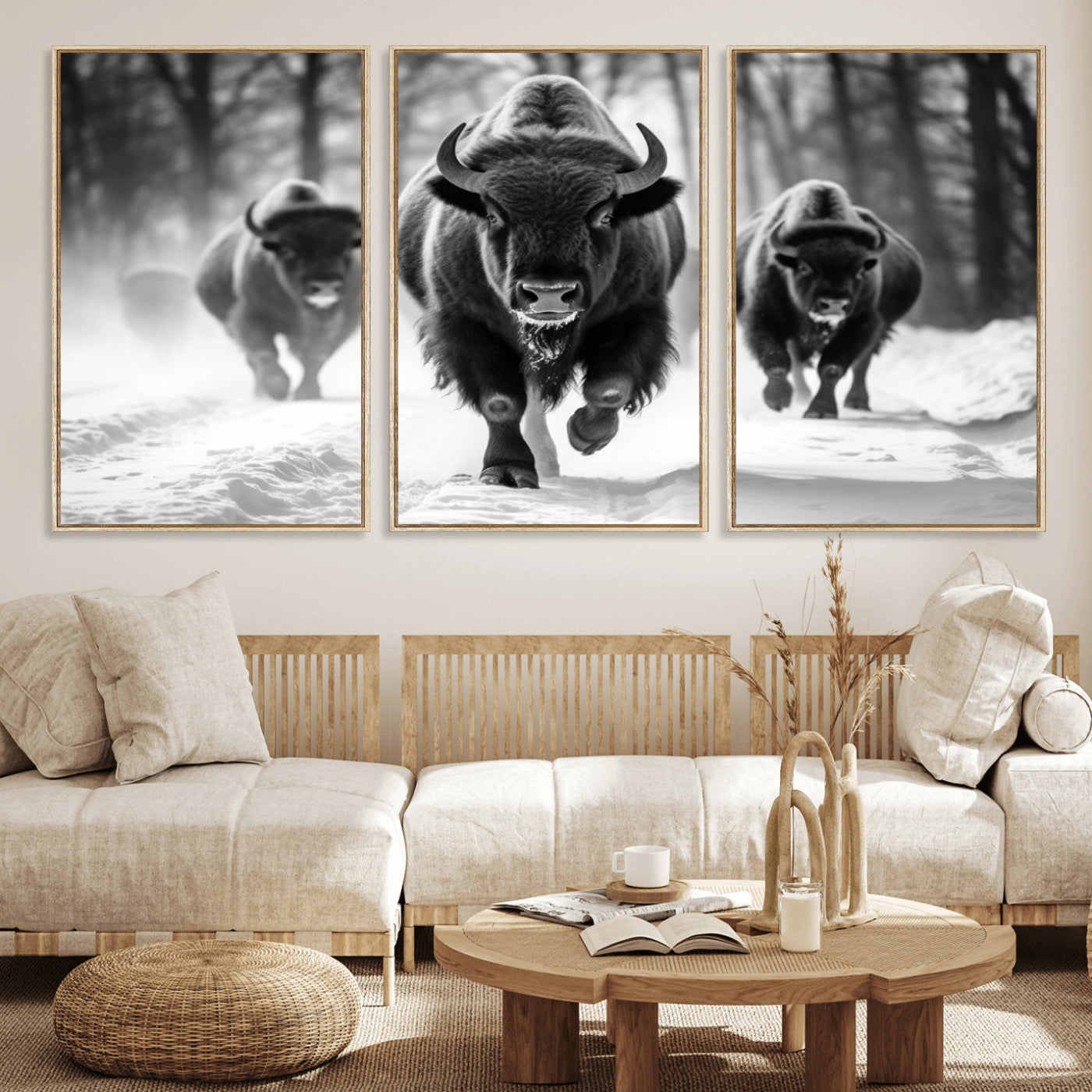 MGV-FC-60X30-3P - Buffalo Wall Art Canvas Print, Bison Family Wall Art Canvas Print