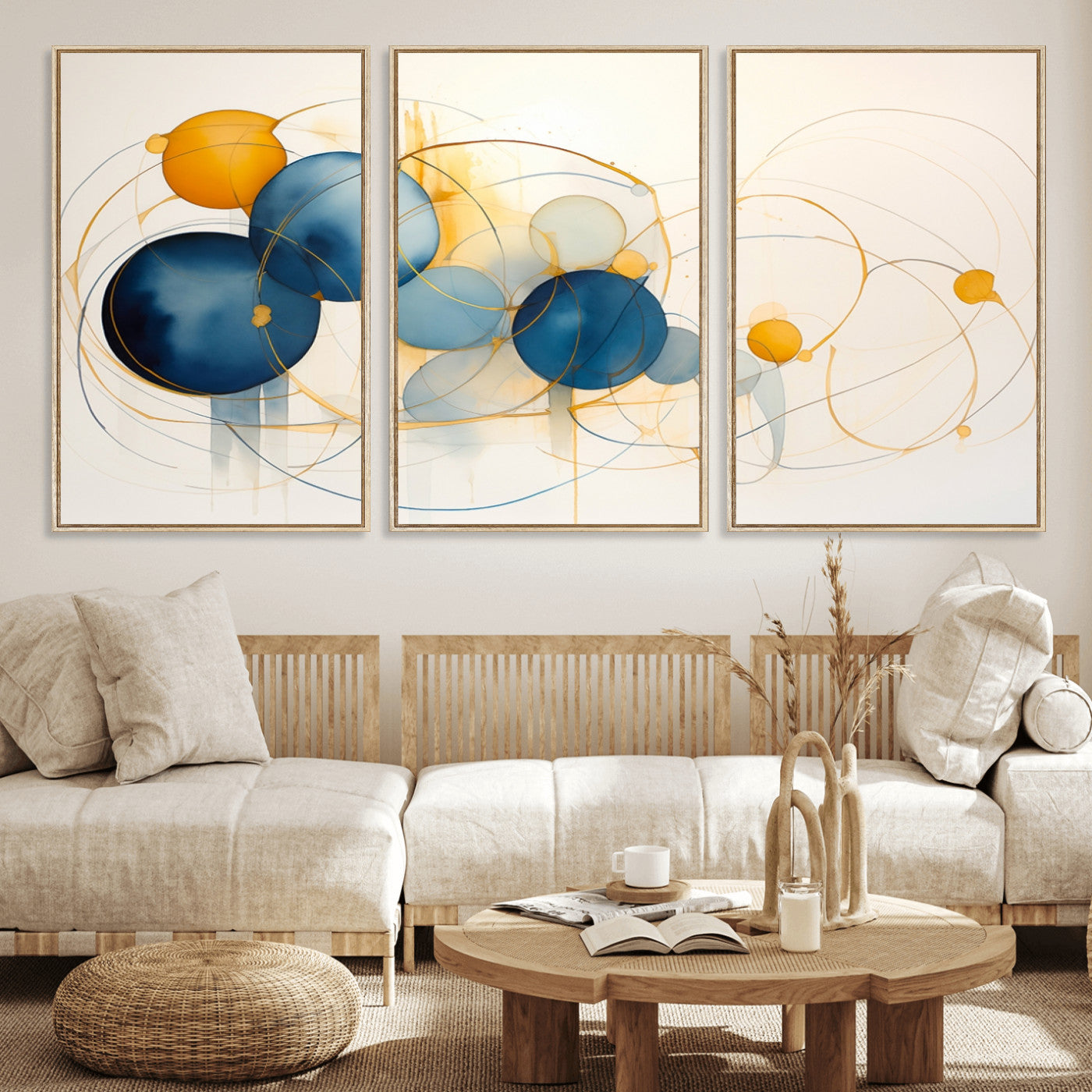 -Geometric Blue Orange Abstract Wall Art Canvas, Geometric Blue Orange Canvas Print