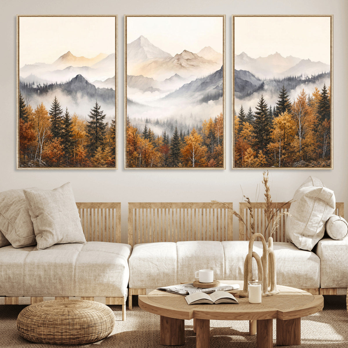 70049-MGV-CV-36X24 - Abstract Mountain Wall Art, Misty Mountain Forest
