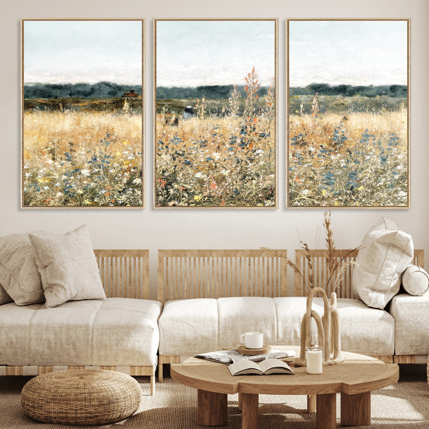MGV-FC-60X30-3P - Wildflower Field Wall Art Canvas | Nature-Inspired Landscape Canvas Print for Living Room or Office | Rustic Floral Decor