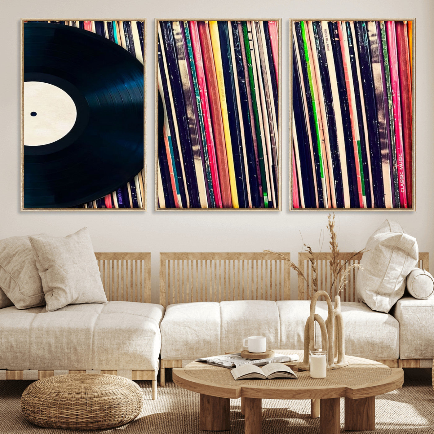 MGV-FC-60X30-3P - Vinyl Record and Album Collection Canvas Wall Art - Retro Music Decor for Living Room, Vintage Vinyl Lover’s Set