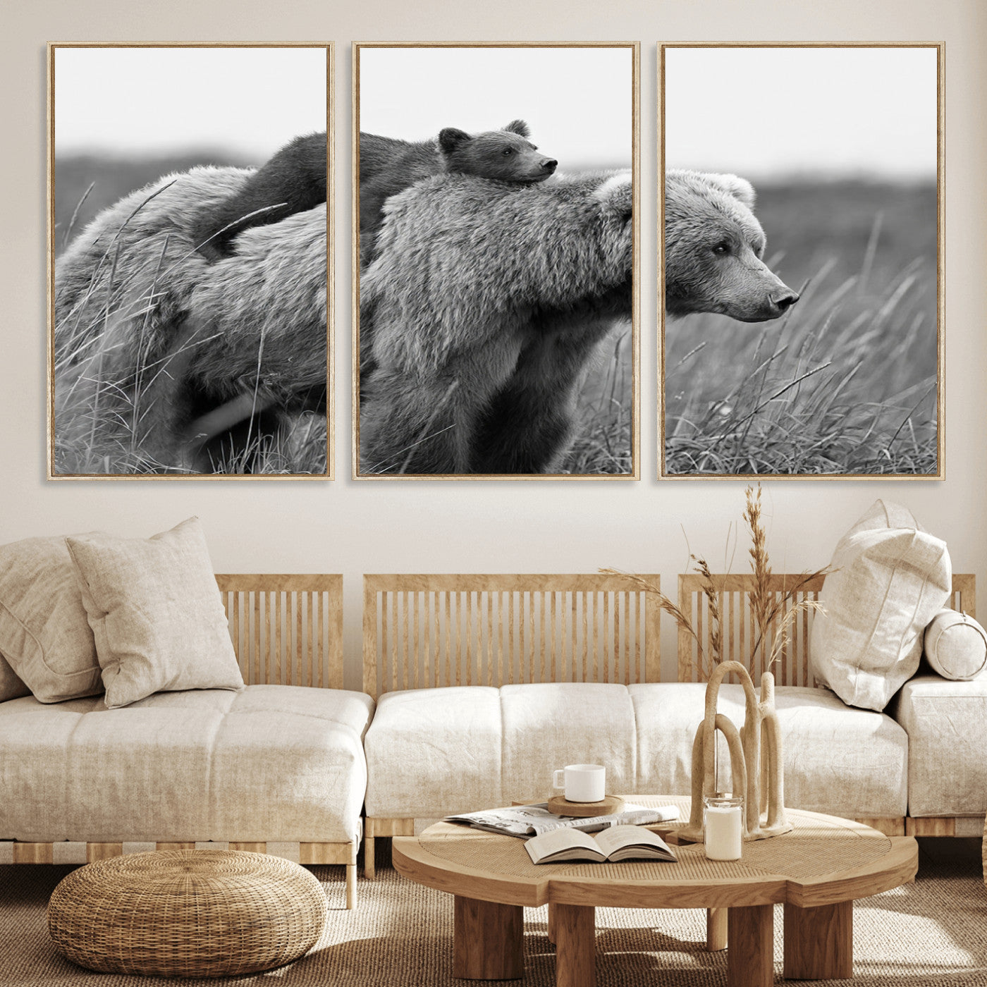 MGV-FC-60X30-3P - Bear and Cub Wall Art Canvas | 399 Bear Cub Wildlife-Inspired Animal Art for Living Room or Office | Grizzly Bear Print of Photography