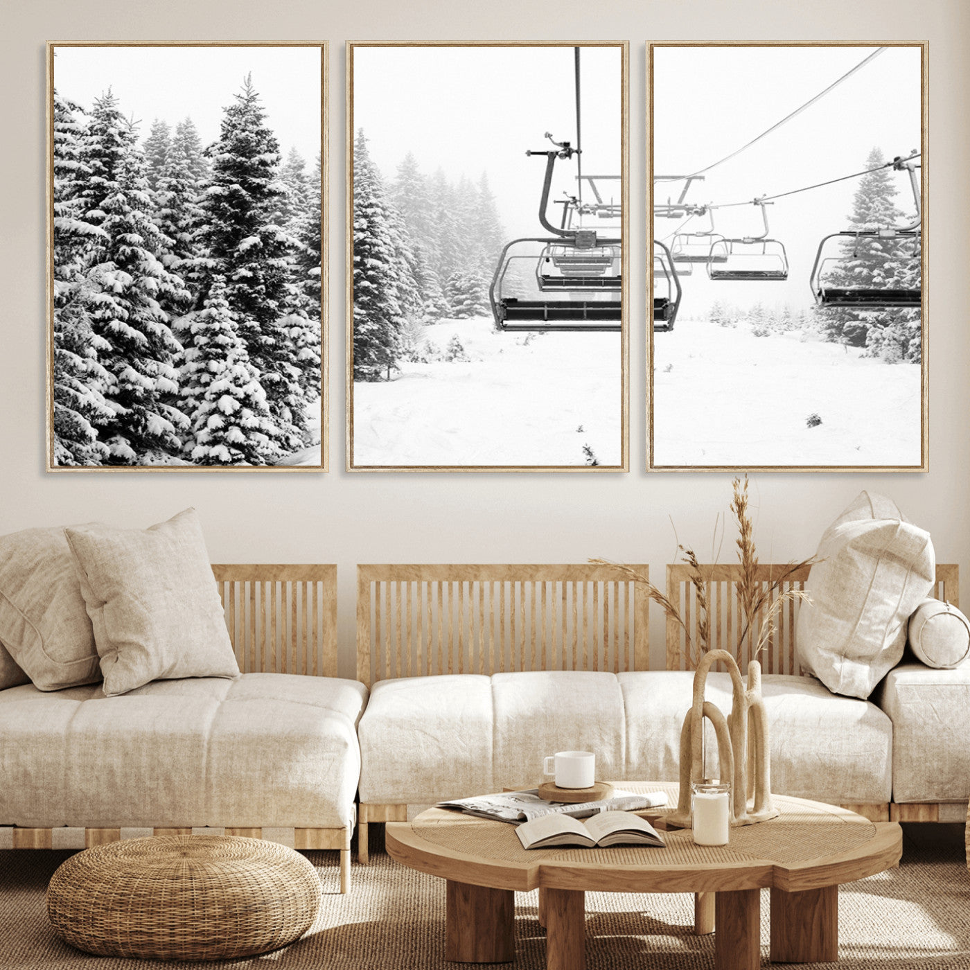 MGV-FC-60X30-3P - Ski Wall Art - Ski Lift Wall Art Canvas Print Snow Covered Spruce Trees Winter Wall Art Ski Skier Gift Ski Resort Canvas Wall Art