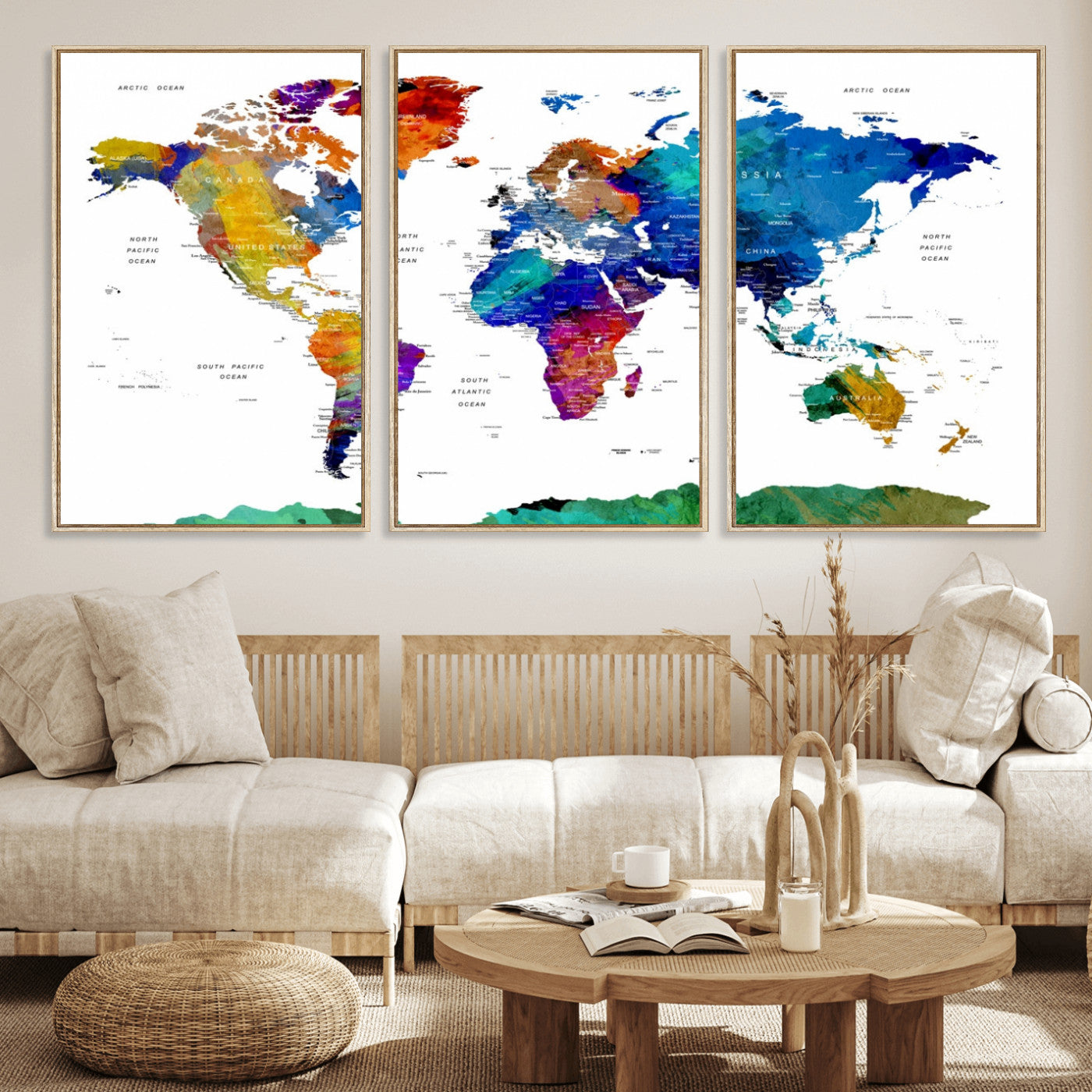 48979-MGV-FC-60X30-3P_Natural-Push Pin World Map Canvas Print – Framed Wall Art for Couples to Track Their Travels – Anniversary
