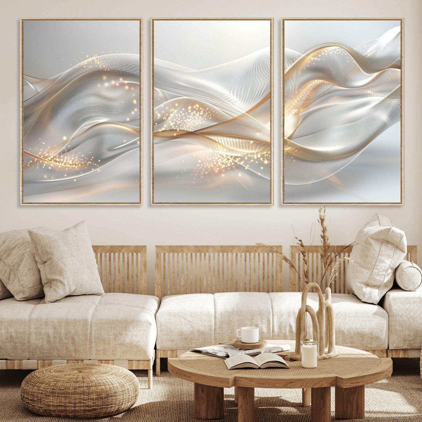 Lines2-MGV-FC-60X30-3P_Natural-Abstract art Grey and Gold Lines Wall Art