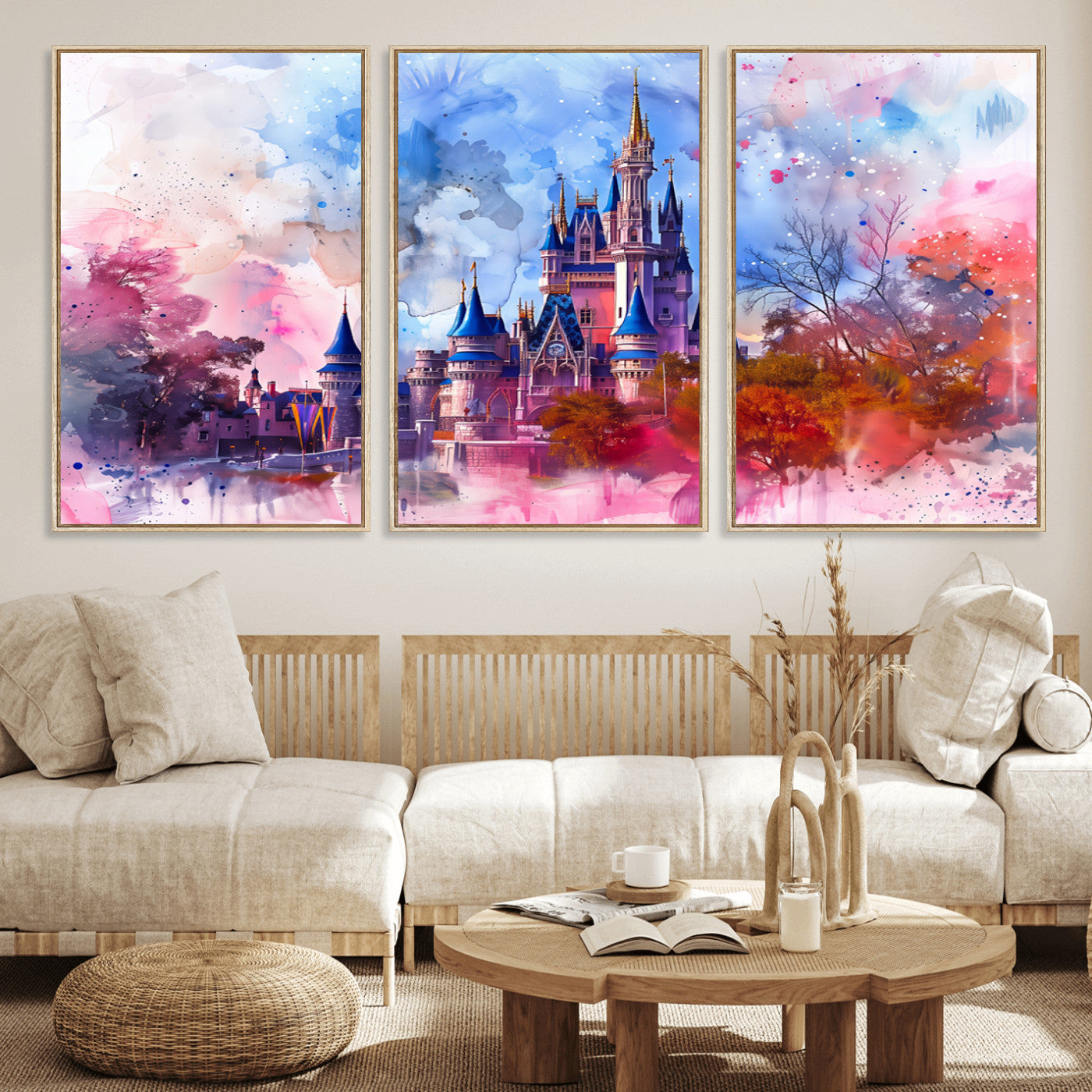 MGV-FC-60X30-3P - Disney Wall Art: Dreamy Watercolor Cinderella Castle Canvas Print