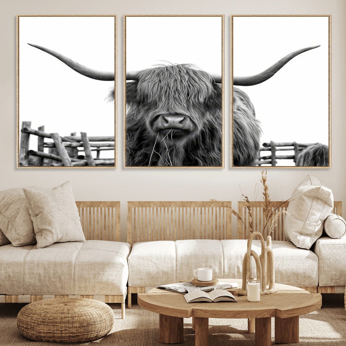 MGV-FC-60X30-3P - Longhorn Canvas Print, Bighorn Cow Wall Art Canvas Print