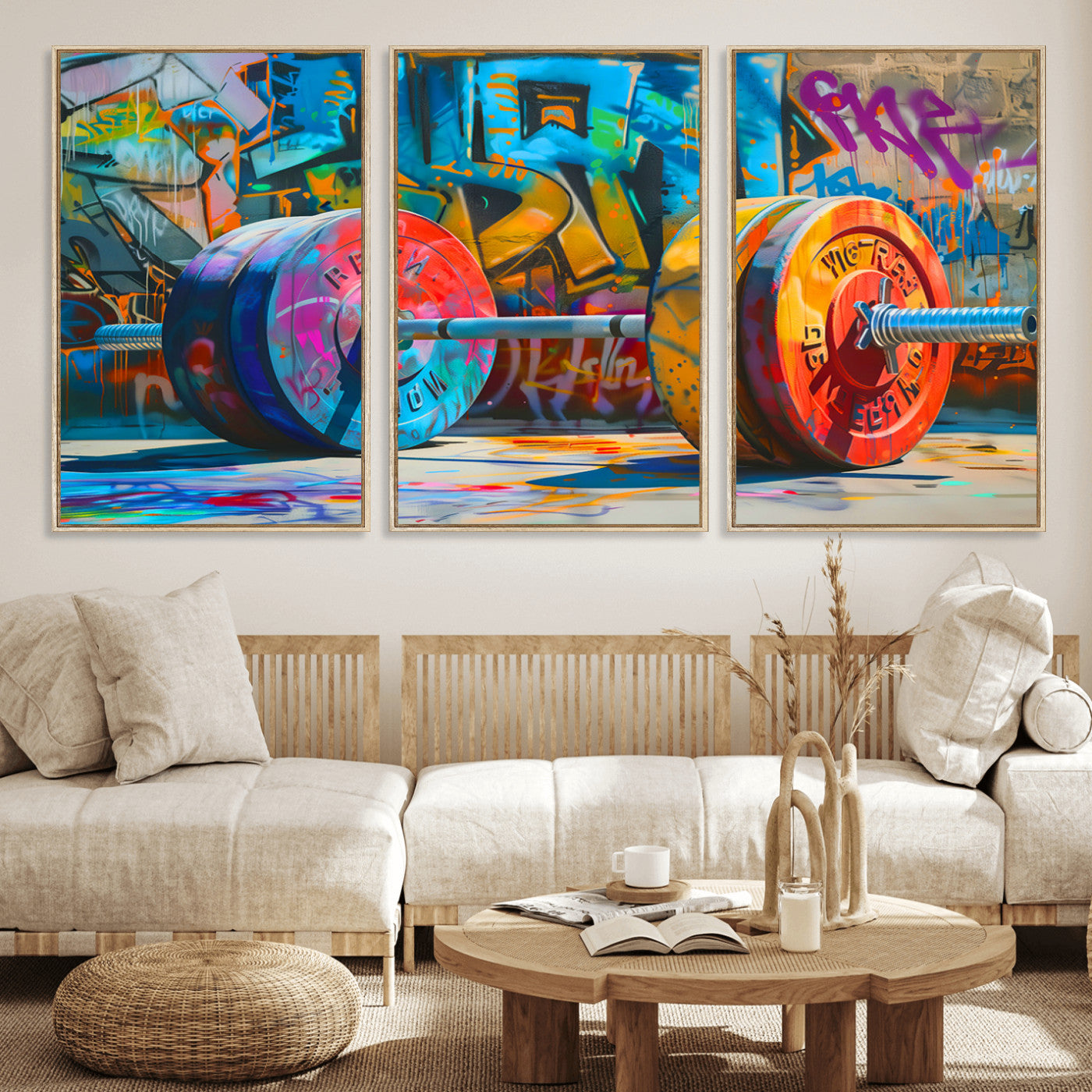 MGV-FC-60X30-3P - Fitness Gym Barbell Graffiti Wall Art Canvas Print
