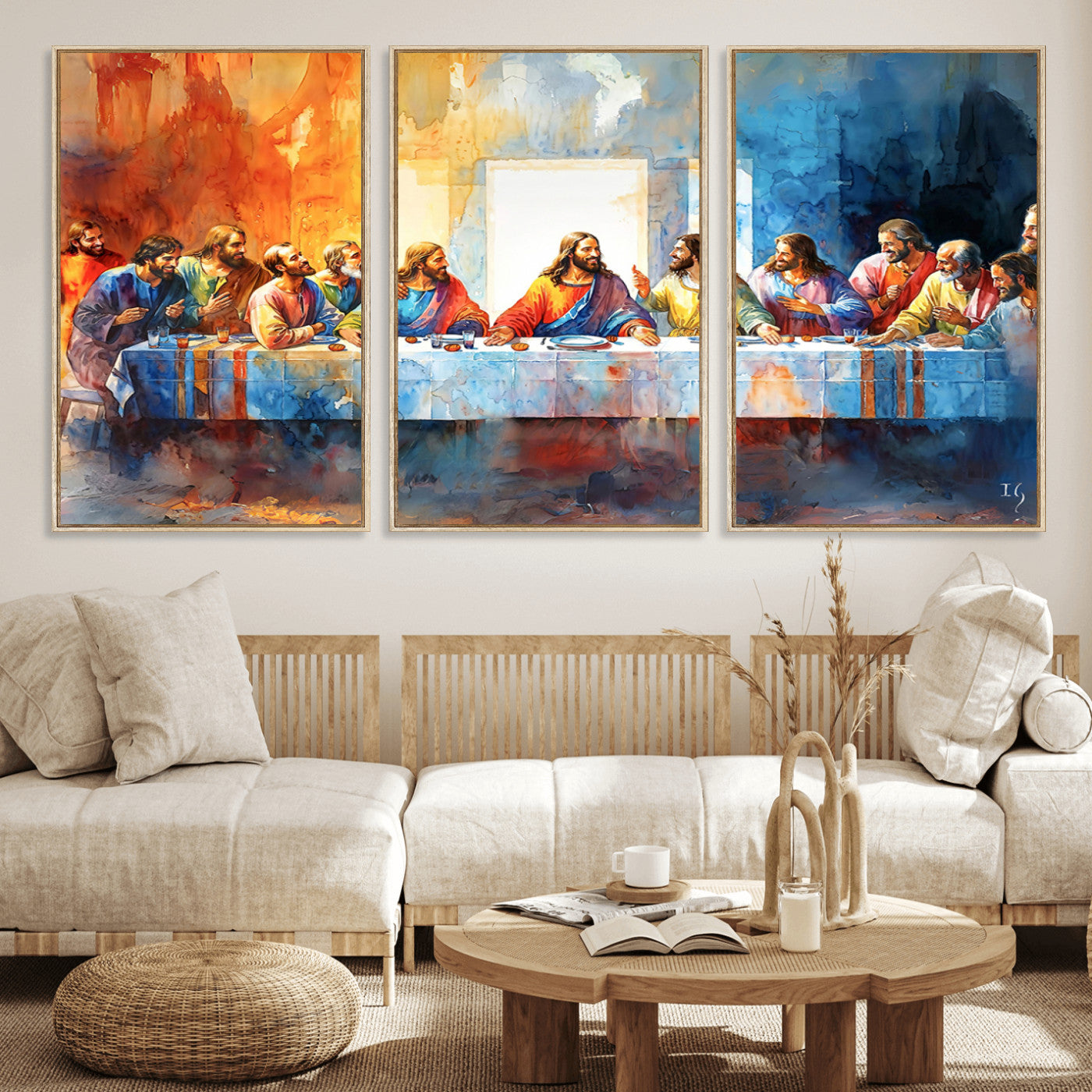 MGV-FC-60X30-3P - Abstract Waterolor The Last Supper Wall Art