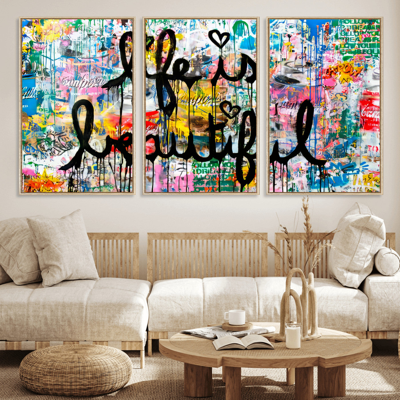 MGV-FC-60X30-3P - Life Beautiful Wall Art Canvas Print | Graffiti Wall Art Canvas Print