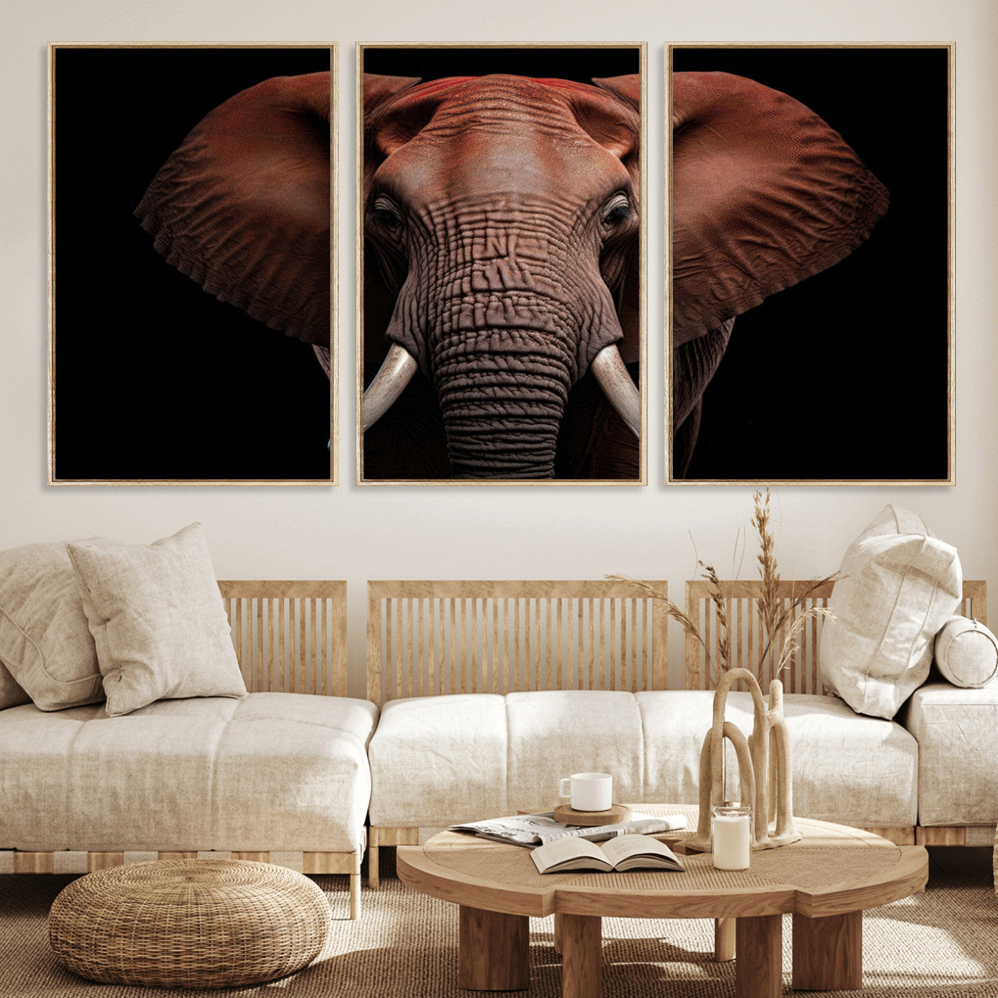 -Wild Elephant Wall Art Canvas Print, Africa Savannah Wild Animal Wall Decor Print