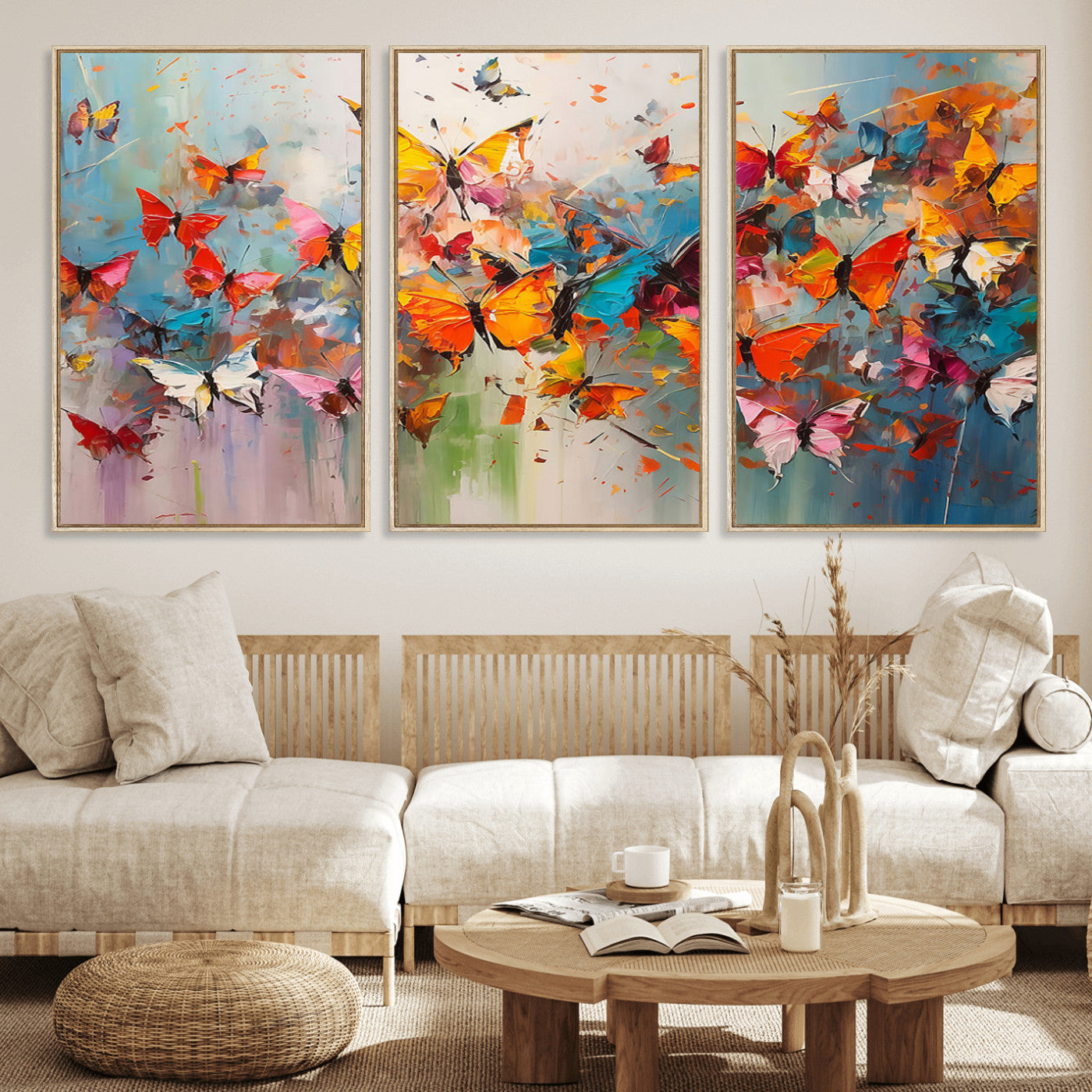 11835-MGV-FC-60X30-3P_Natural-Abstract Butterfly Wall Art Canvas Print