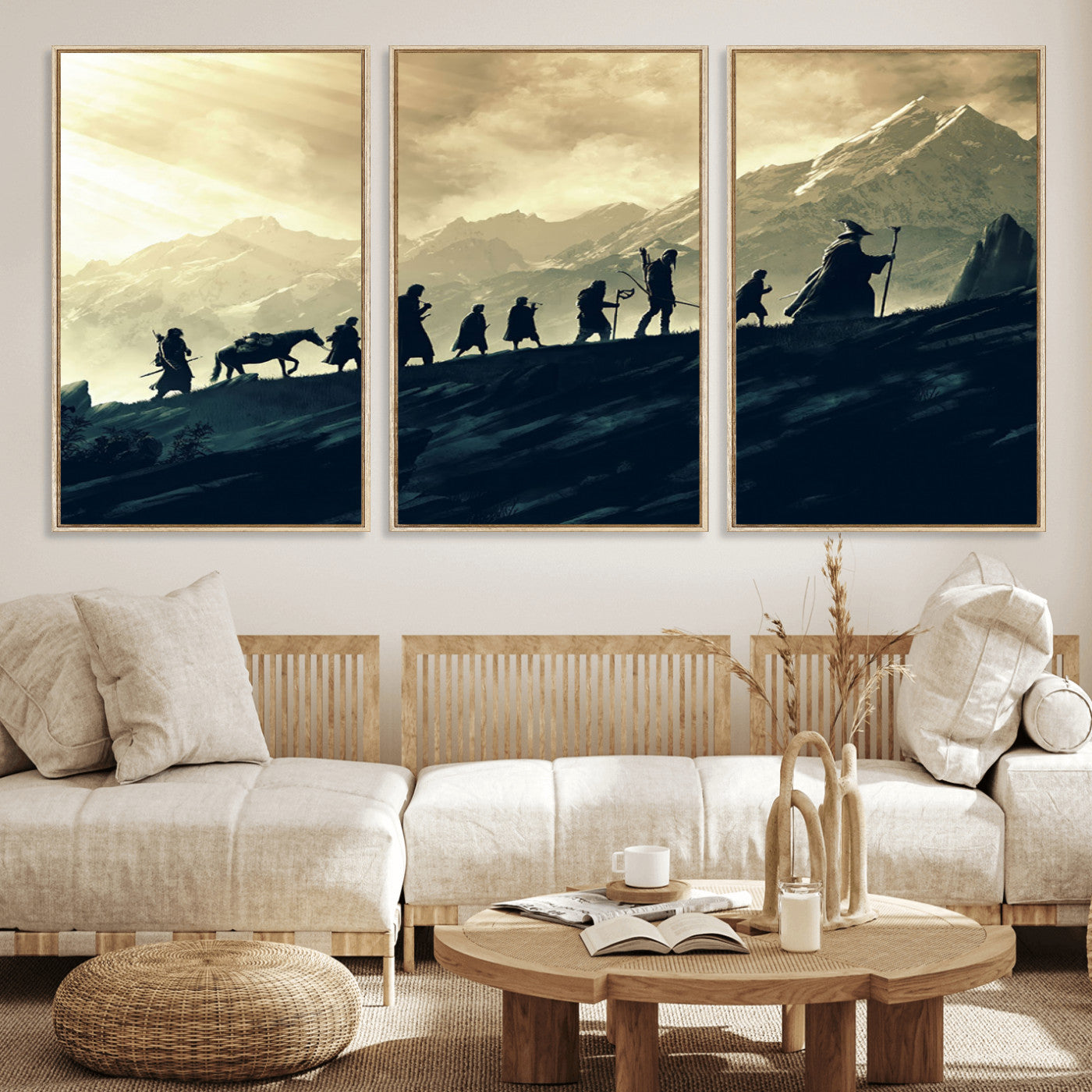 41574-MGV-FC-60X30-3P_Natural-Lord of the Rings Silhouette Wall Art Capturing the Epic Quest Through Middle-Earth - The