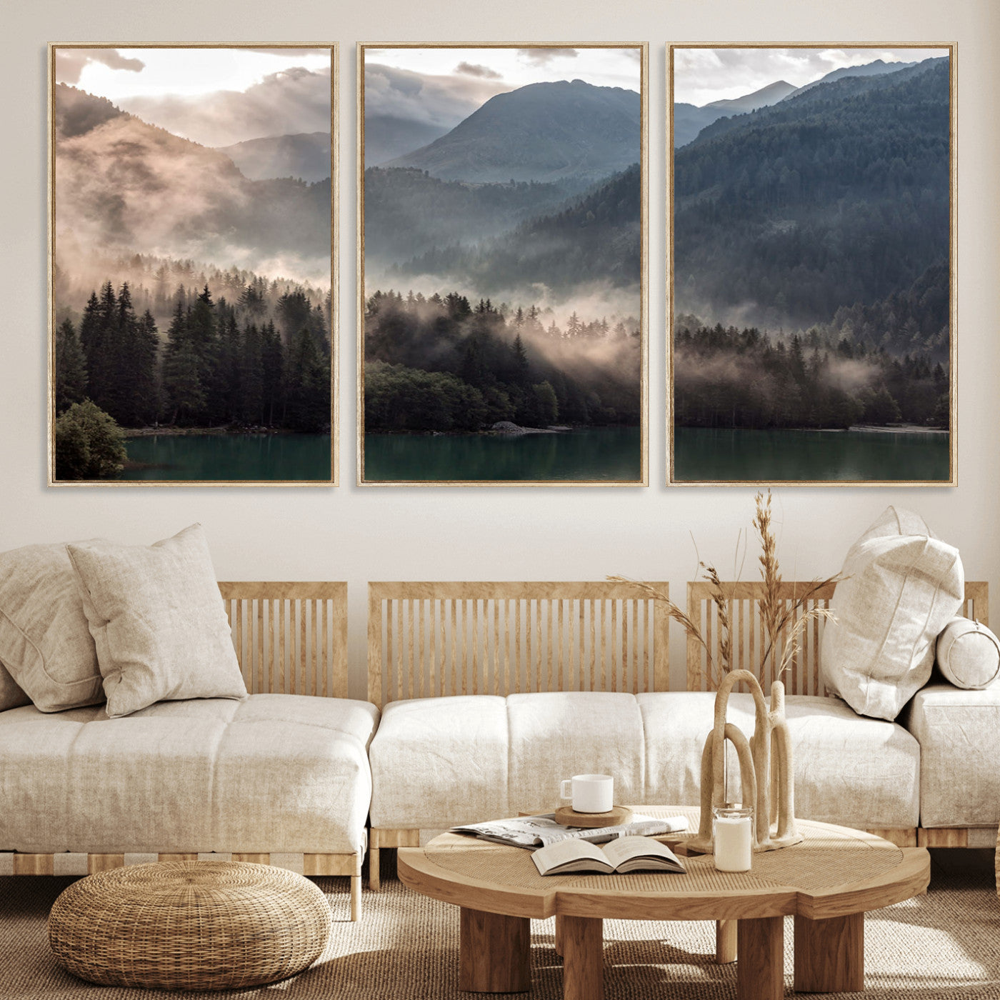 MGV-FC-60X30-3P - Foggy Mountain Canvas Print Forest Wall Art