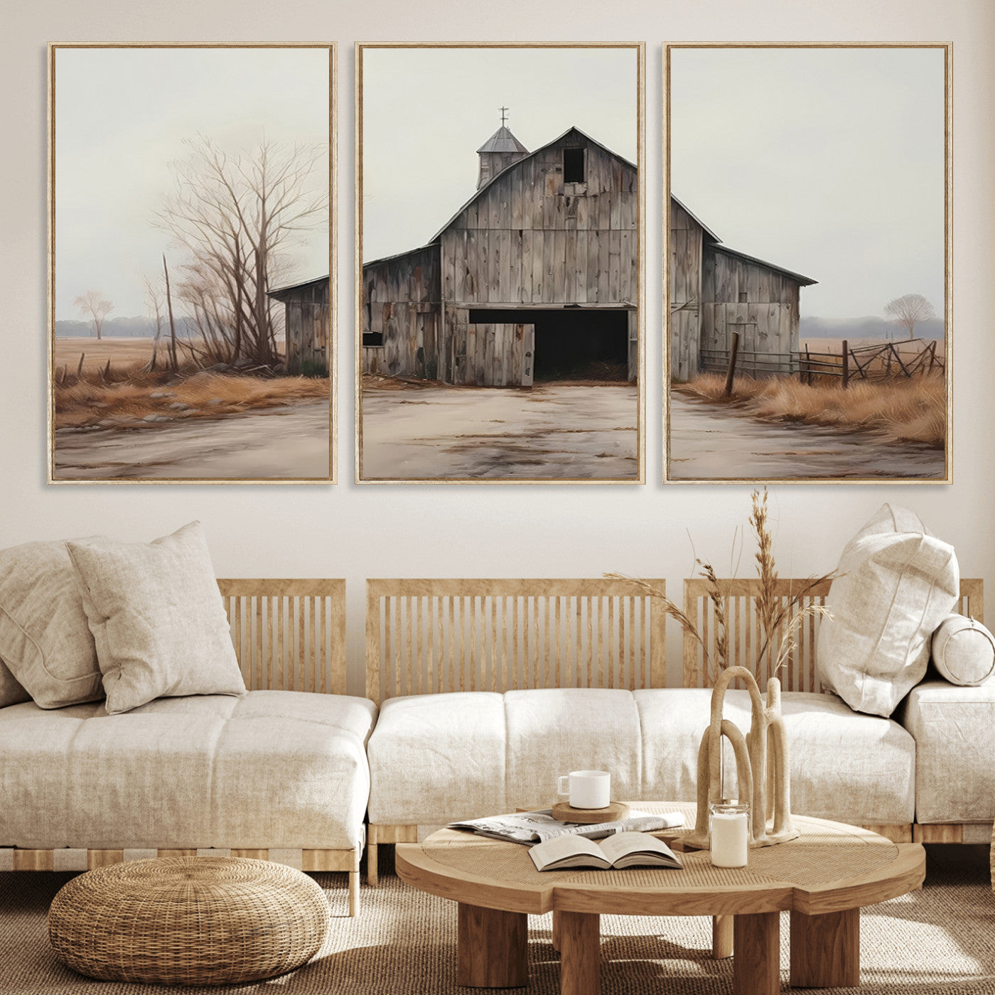 MGV-FC-60X30-3P - Farmhouse Rustic Barn Wall Art Canvas Print – Framed and Ready to Hang – Perfect Addition to Farmhouse Wall Décor