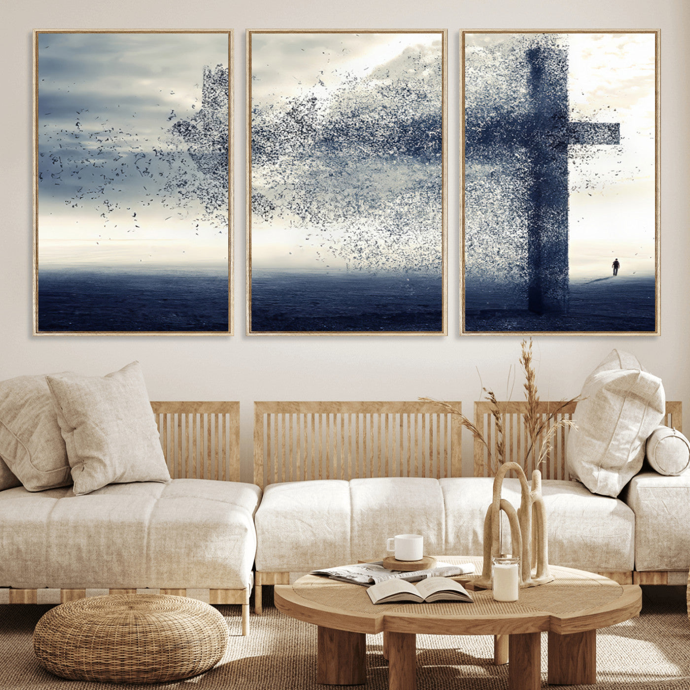 MGV-FC-60X30-3P - Jesus and the Fading Cross Wall Art Print – Symbol of Faith, Christian Wall Art Canvas Print, Framed and Ready to Hang