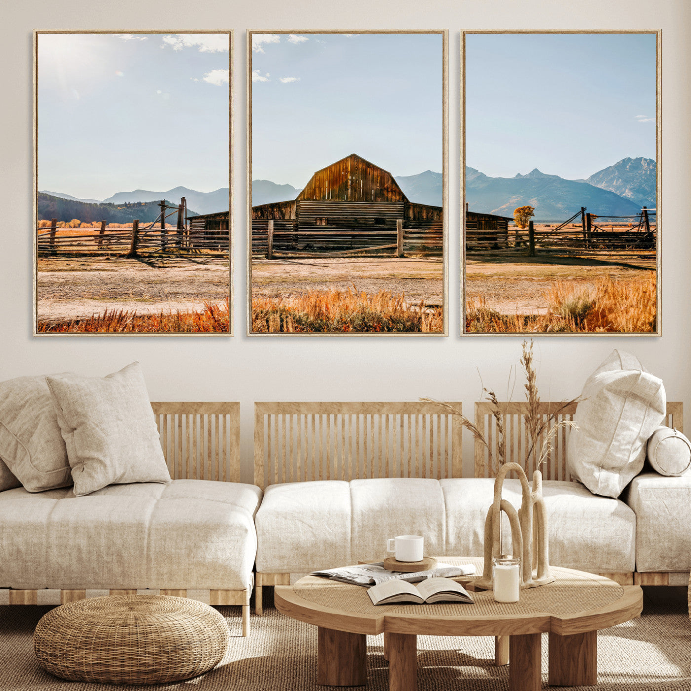 MGV-FC-60X30-3P - Vintage Old Barn Field Wall Art Canvas Print for Farmhouse Decor - Rustic Barn Wall Art Canvas Print