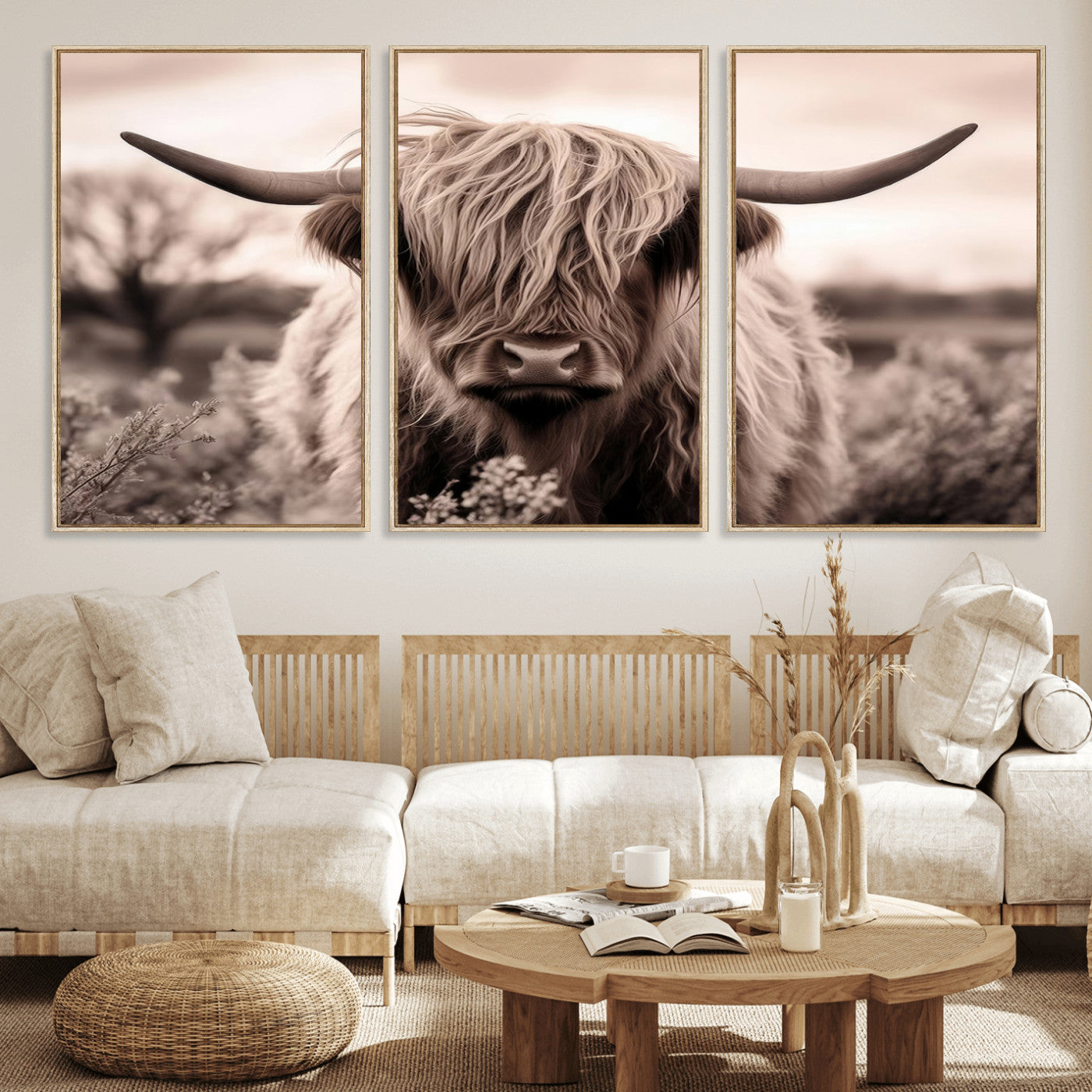 MGV-FC-60X30-3P - Scottish Cow Longhorn Wall Art Canvas Print