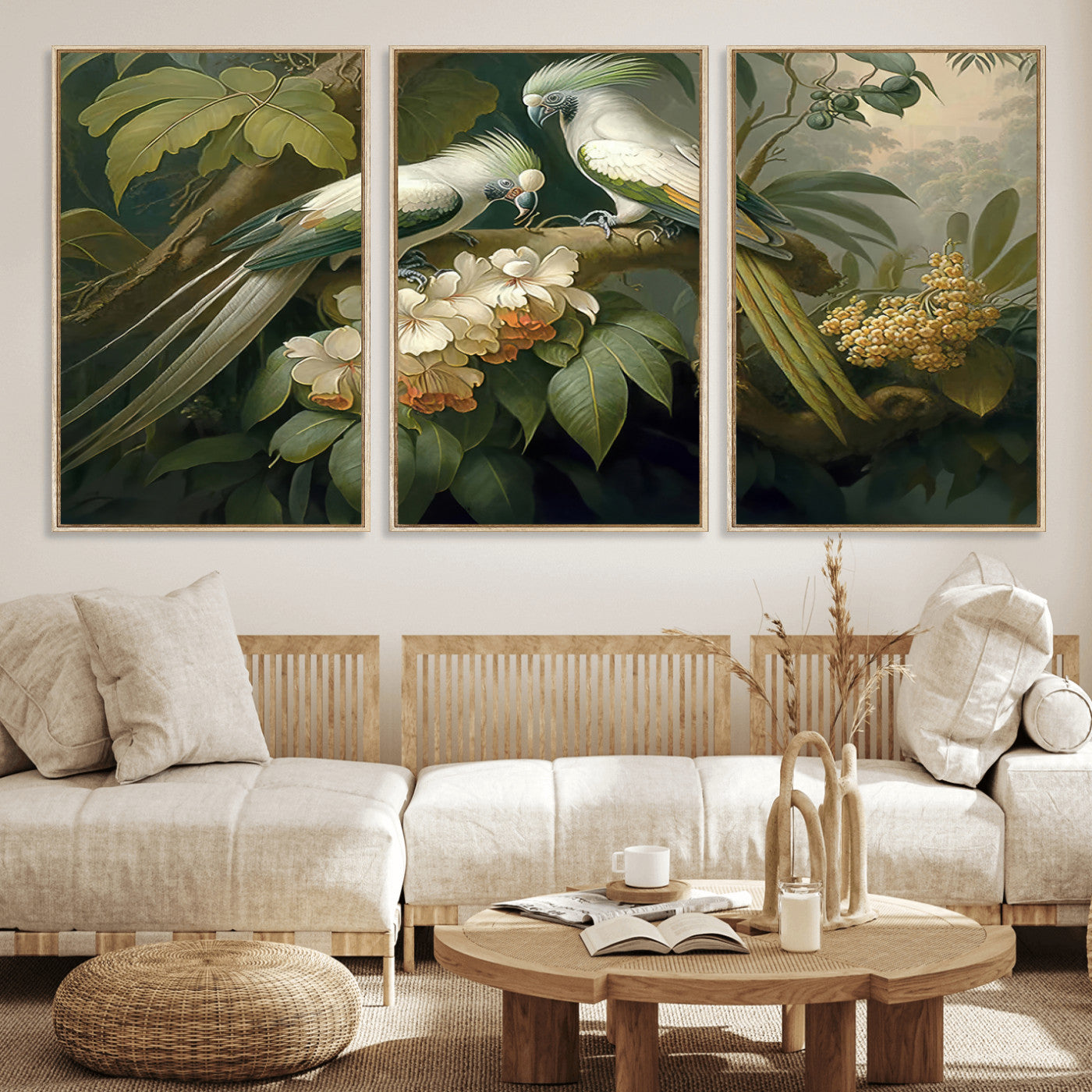 84047-MGV-FC-60X30-3P_Natural-Tropical Paradise Print Wall Art Stunning Artwork of a Parrot in a Lush Forest with Beautiful