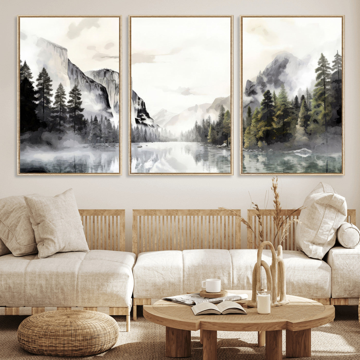 MGV-FC-60X30-3P - Yosemite Valley Wall Art Canvas Print – Framed and Ready to Hang – Majestic Nature Landscape Décor