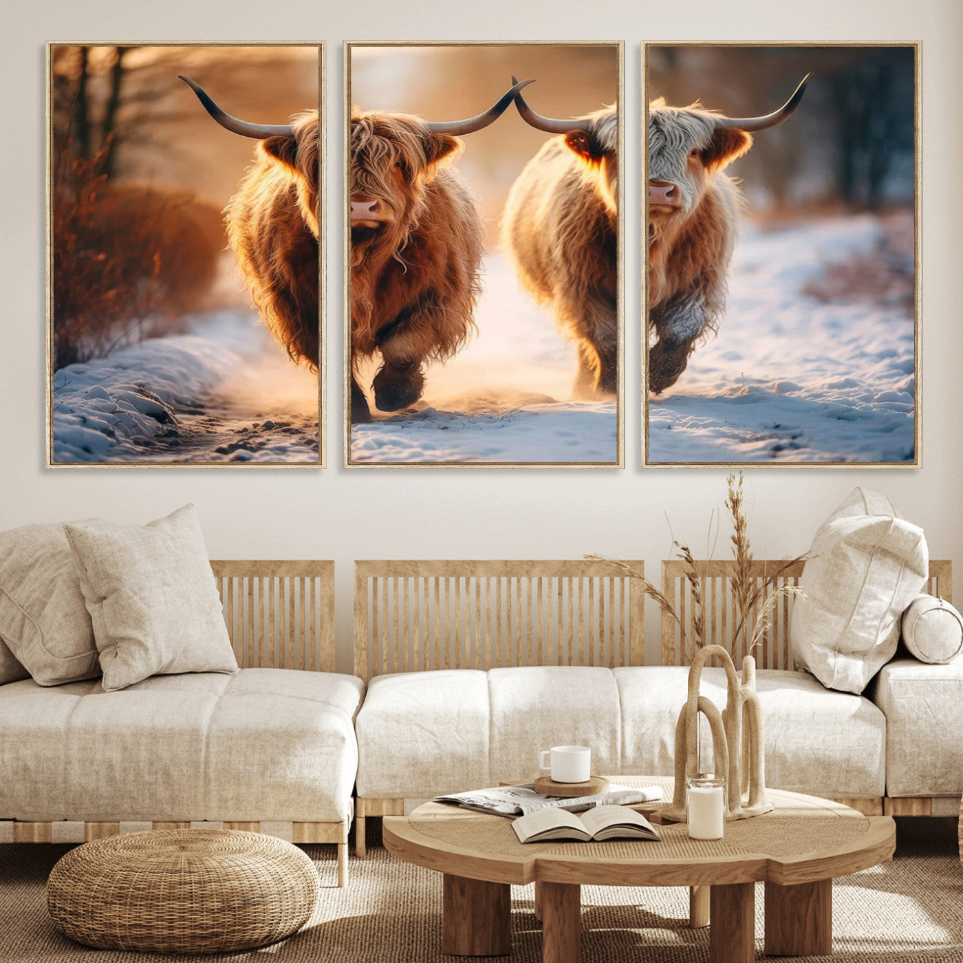 MGV-FC-60X30-3P - Scottish Highland Cow Horn Farm Wall Art Canvas Print