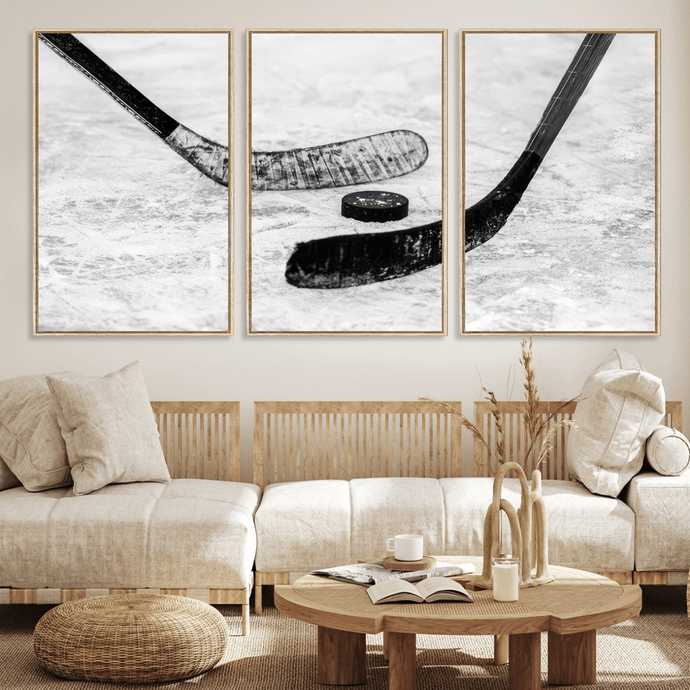 MGV-FC-60X30-3P - Winter Ice Hockey Sport Canvas Wall Art Print - Hockey Wall Art Print