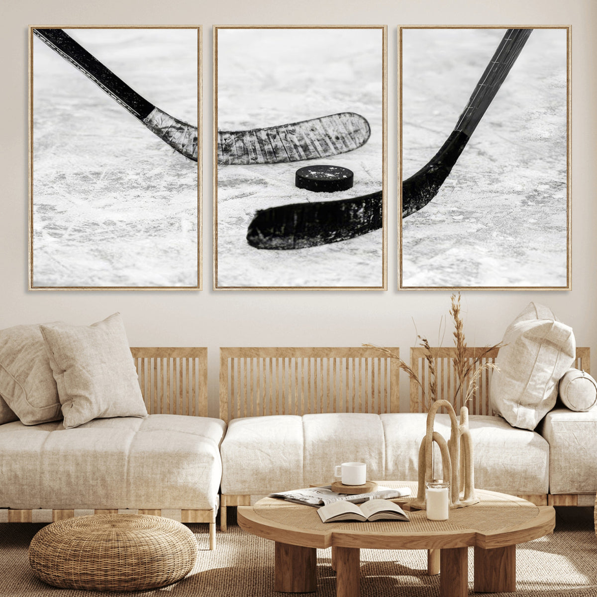 82900-MGV-CV-36X24 - Winter Ice Hockey Sport Canvas Wall Art Print, Hockey Wall Decor