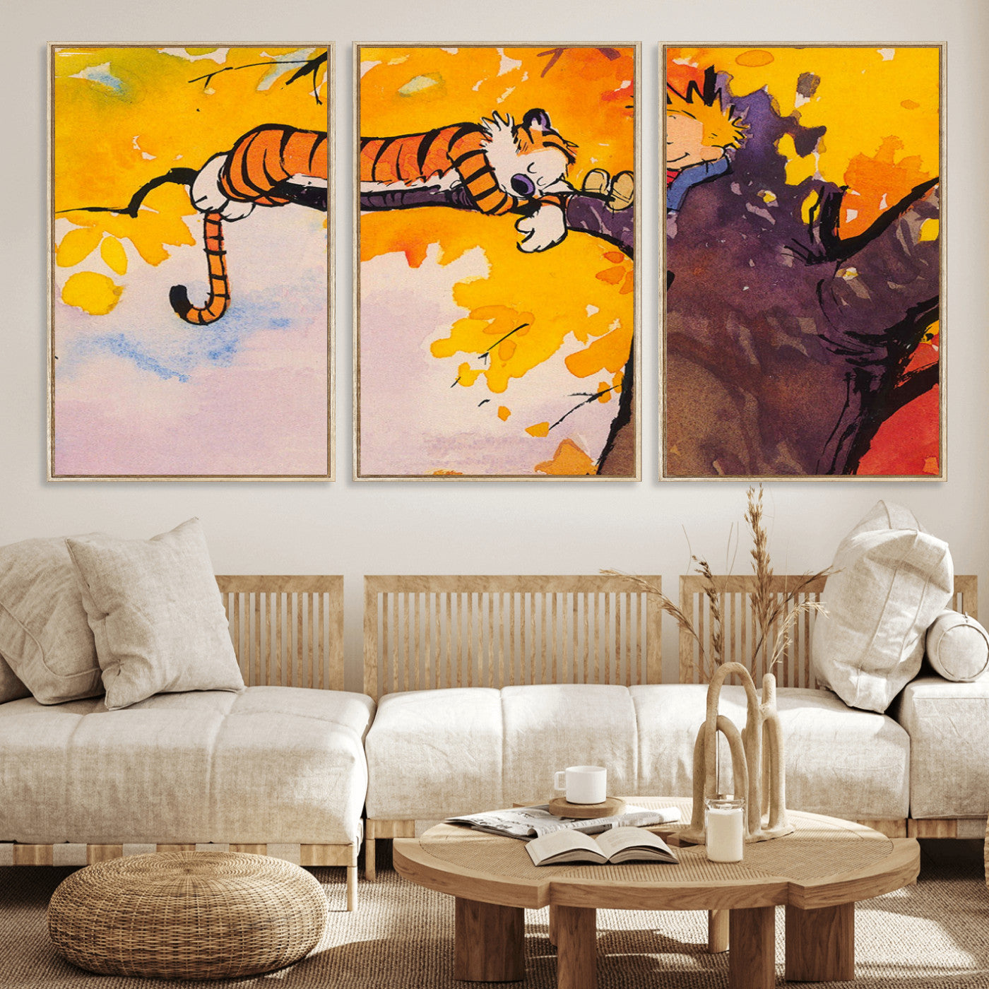 MGV-FC-60X30-3P - Calvin and Hobbes Tree Scene Canvas Print | 3 Panel Large Wall Art for Living Room or Kid’s Room,