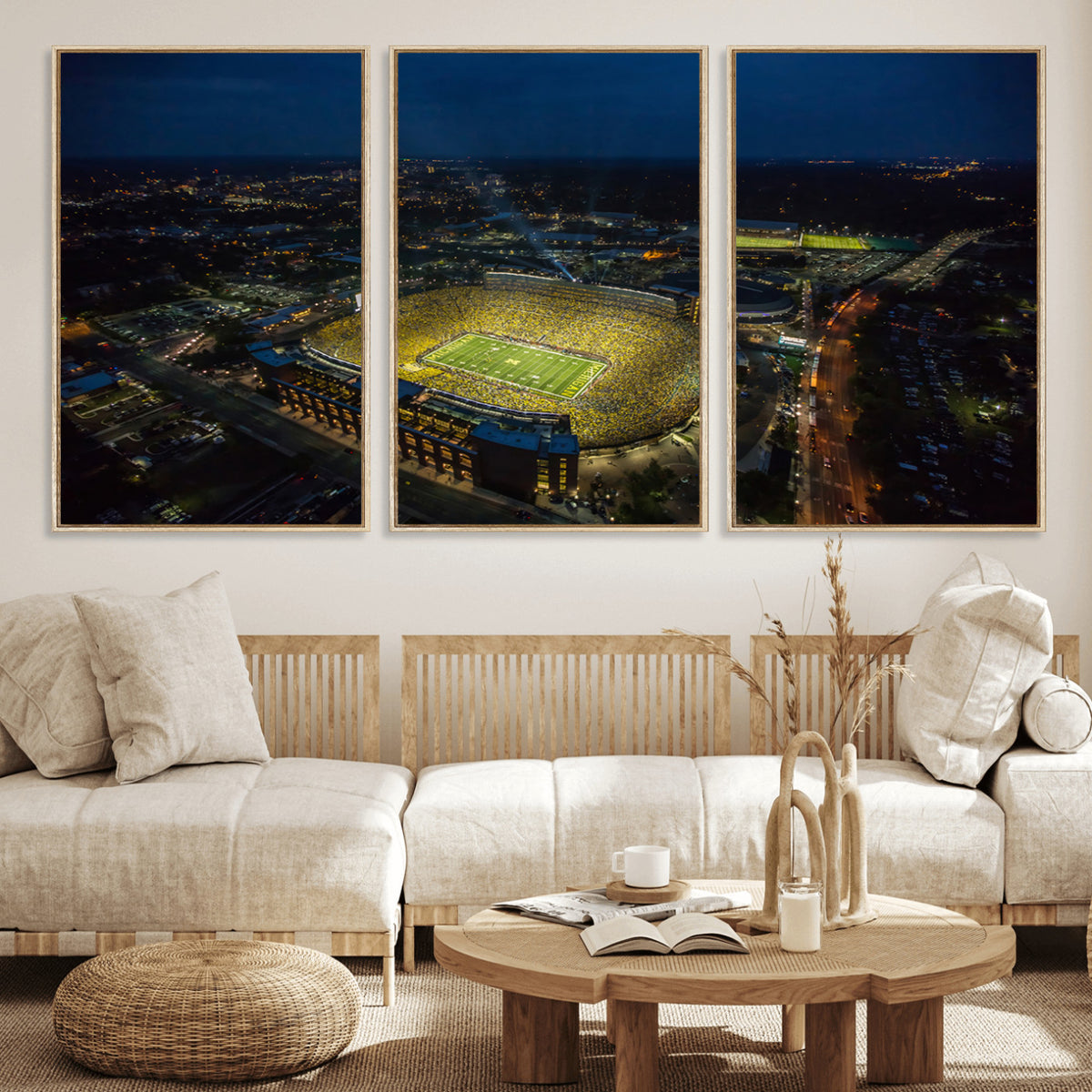 33588-MGV-CV-36X24 - Michigan Stadium Night Game Wall Art | Sports Arena Aerial View Canvas