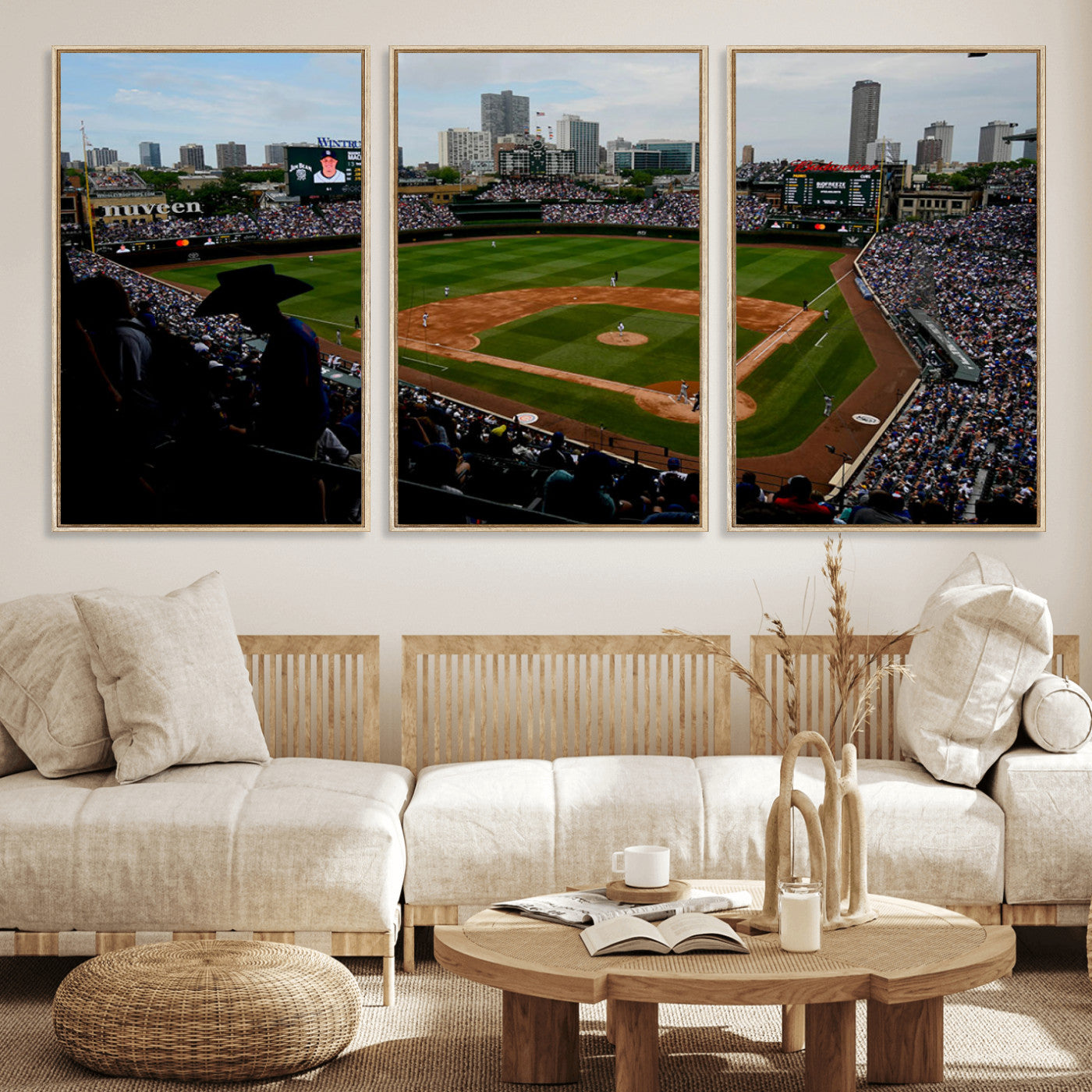 MGV-FC-60X30-3P - Chicago Cubs Baseball Team Print - Wrigley Field Stadium Wall Art Canvas Print