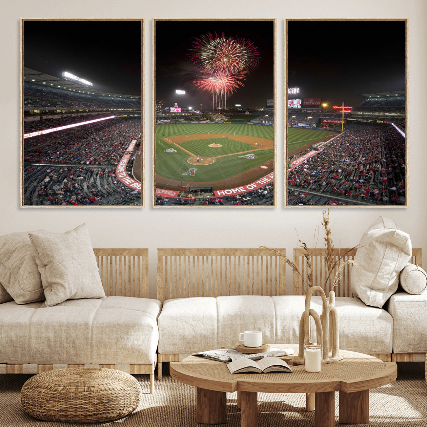 MGV-FC-60X30-3P - Fireworks at Angel Stadium – Los Angeles Angels Night Game Canvas Print, Framed, Ready to Hang