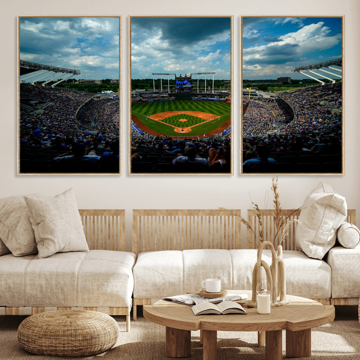 37127-MGV-CV-36X24 - 3-Panel Kauffman Stadium Wall Art Print | Large Kansas City Royals Baseball Canvas