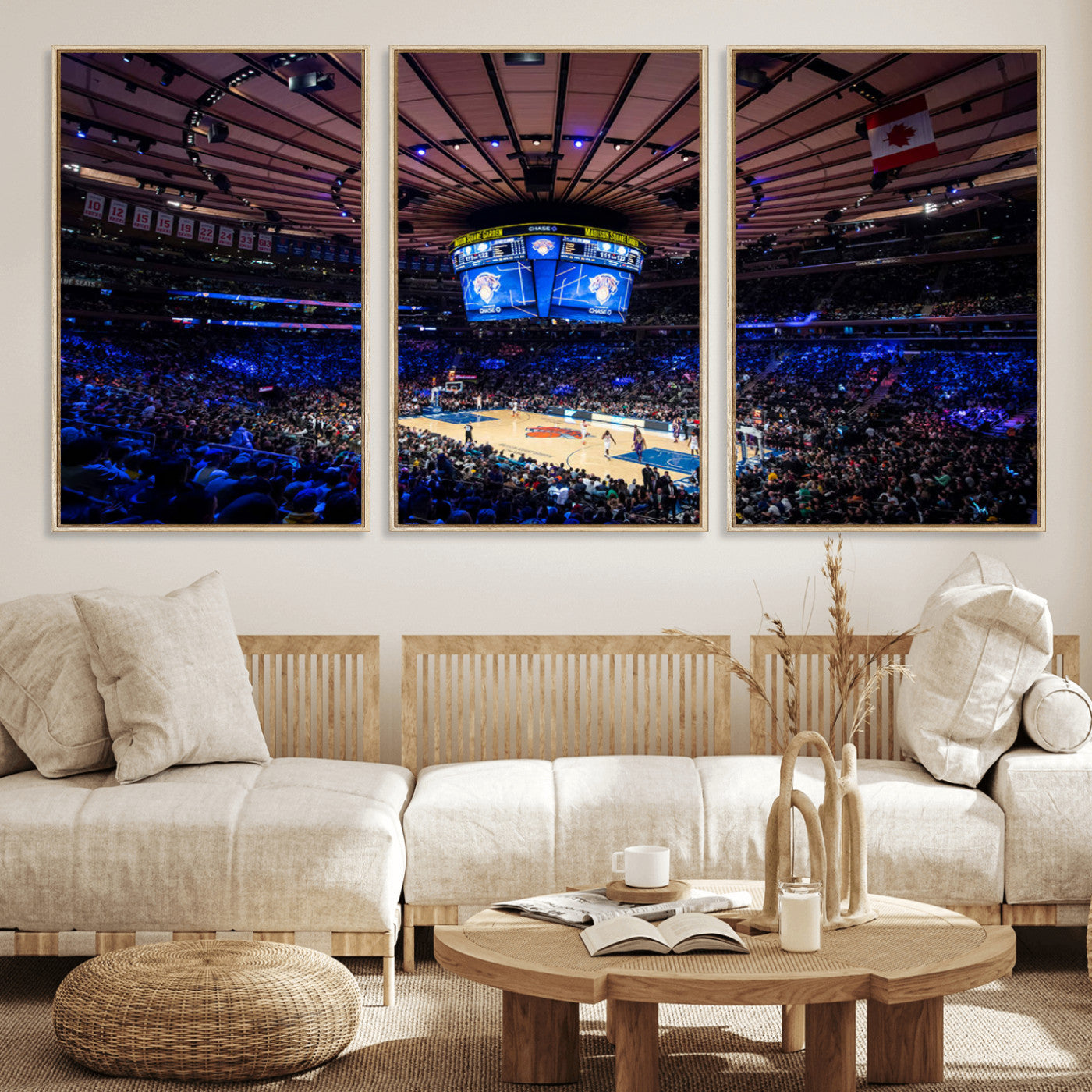 MGV-FC-60X30-3P - Madison Square Garden Basketball Arena Print - Madison Square Garden Basketball Game Triple Canvas Wall Art - NBA Match Atmosphere