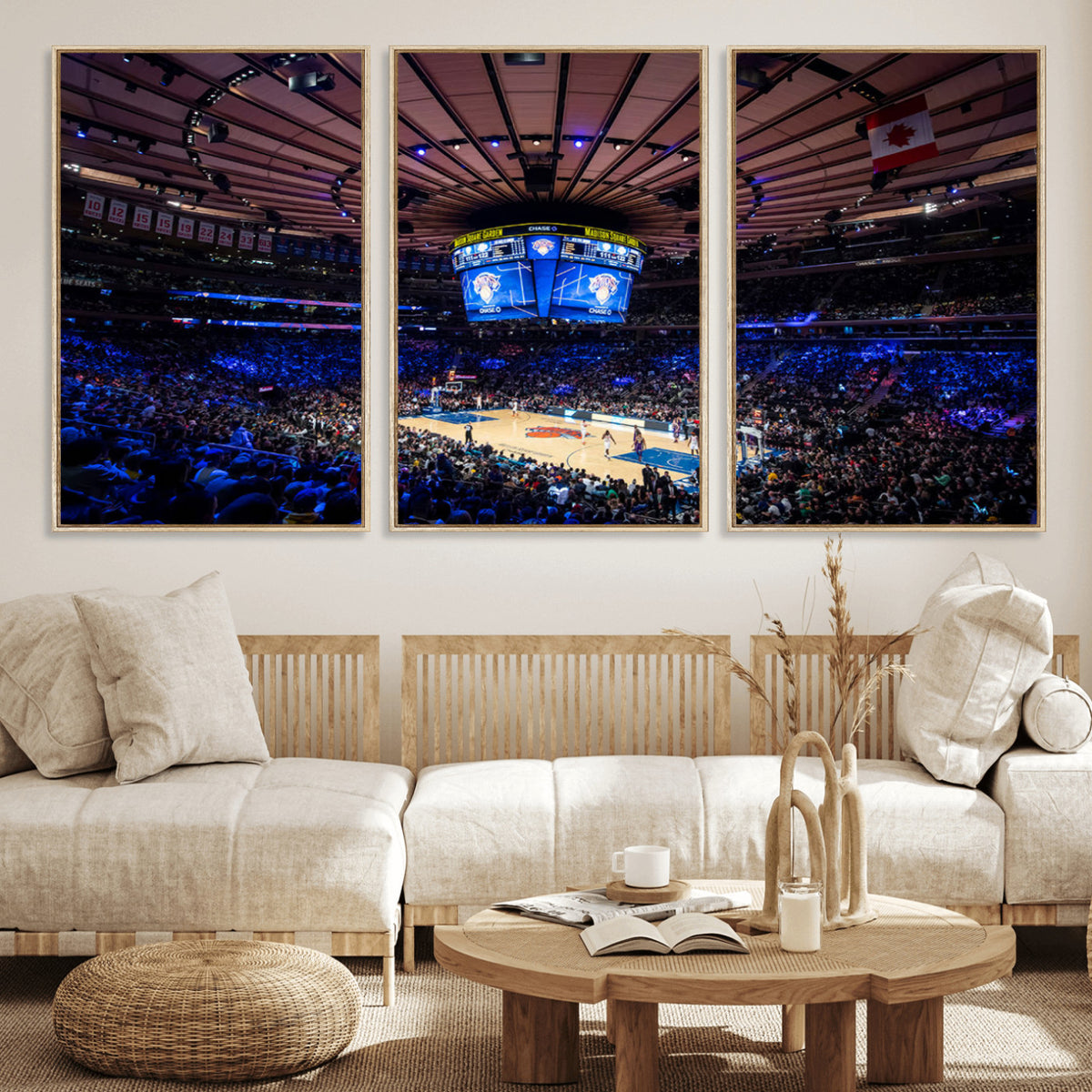 20491-MGV-CV-36X24 - Madison Square Garden Basketball Print Canvas, Basketball Game Triple Canvas Wall Art