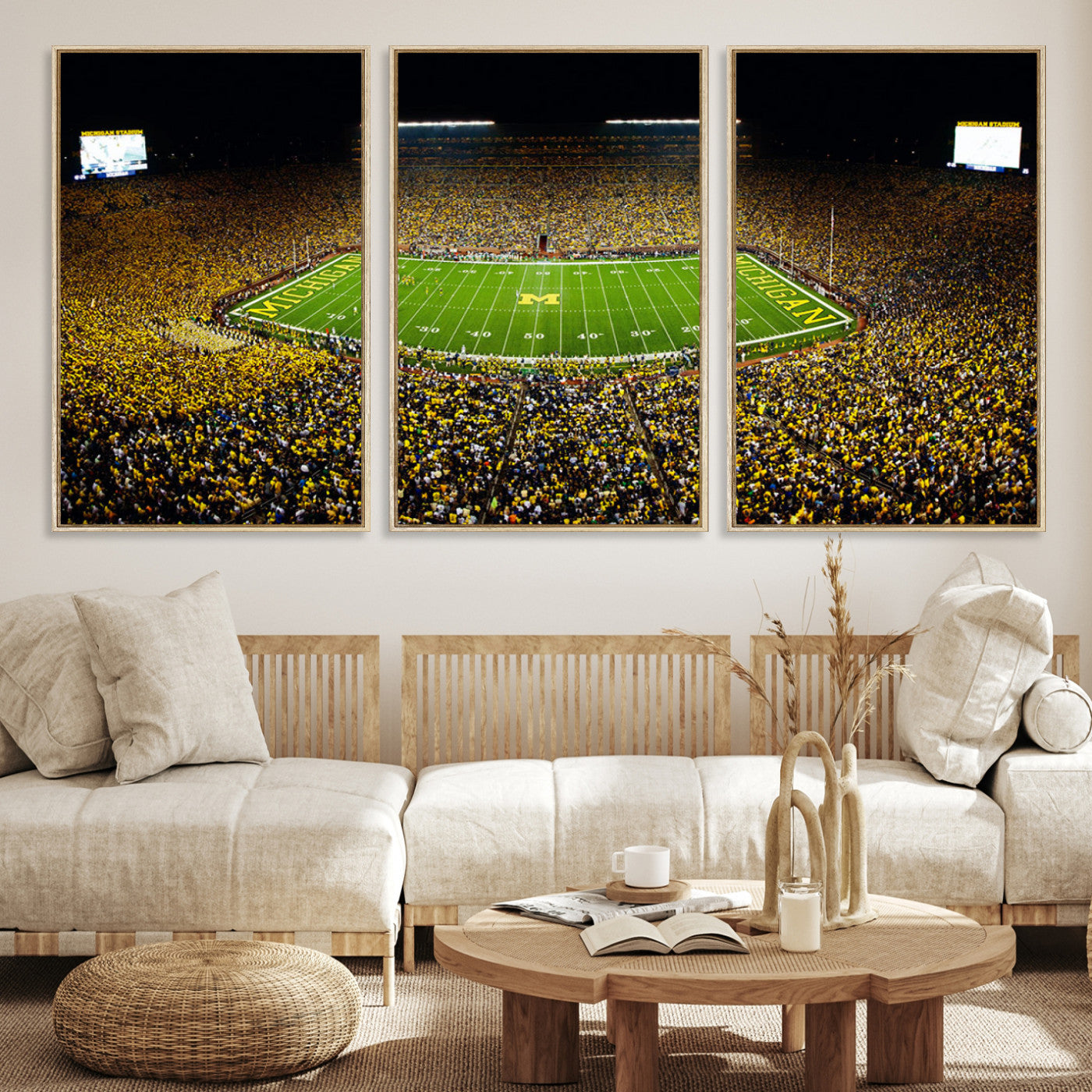 26166-MGV-CV-36X24-Stadium in Michigan Wall Art Canvas Print, Framed American Football Stadium Art Picture Print, Football Stadium Field Perfect Sports Room Decor Artwork
