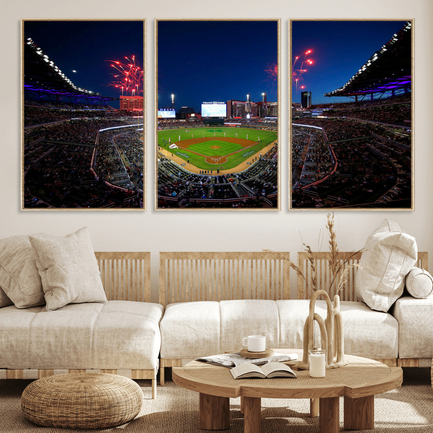 MGV-FC-60X30-3P - Truist Park Atlanta Braves Baseball Stadium Wall Art Print | Large 3-Panel Canvas Print for Sports Fans | Framed, Ready-to-Hang Baseball Decor