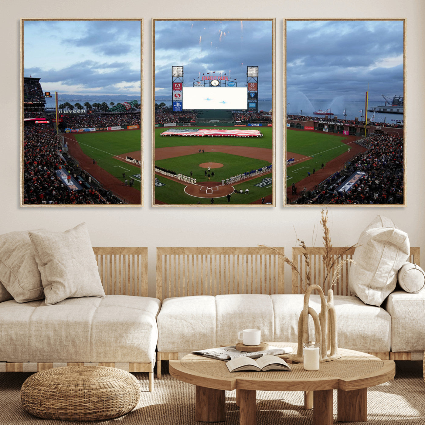 MGV-FC-60X30-3P - Oracle Park San Francisco Giants Wall Art | 3-Panel Canvas Print of Oracle Park Stadium | Large Framed Baseball Wall Decor | Ready-to-Hang MLB Canvas Print