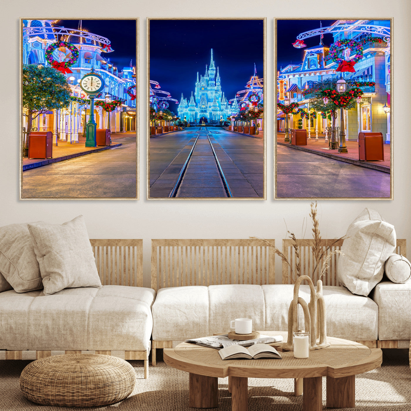 12470-MGV-CV-36X24 - Disney Castle Wall Art – Large Magic Kingdom Canvas Artwork, Fairytale Design, Kids Room Christmas Decor for Home, Office