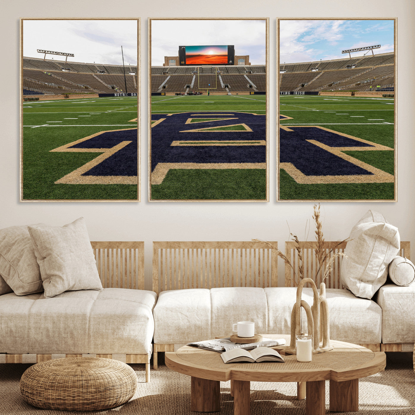 MGV-FC-60X30-3P - Notre Dame Stadium Giclee Canvas Print | Triptych Wall Art Featuring Iconic Notre Dame Football Field | Ready-to-Hang Sports Stadium Decor