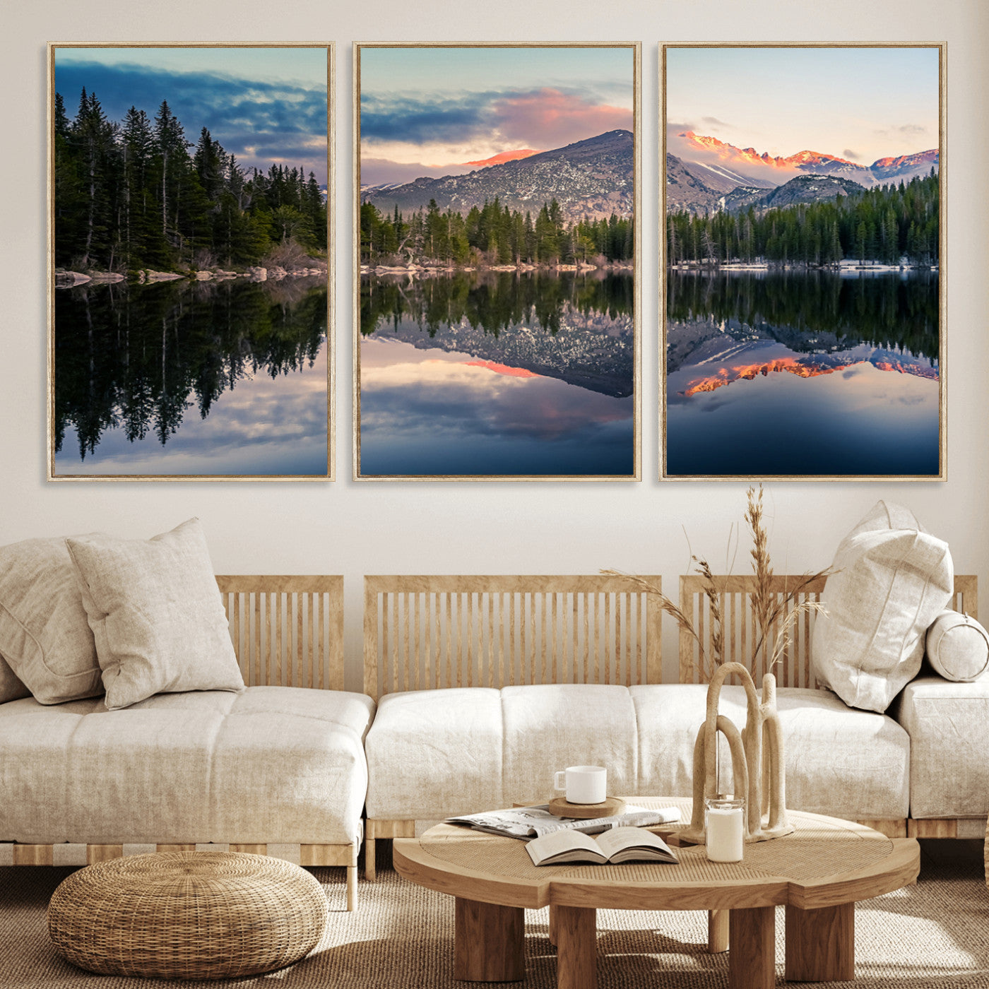 MGV-FC-60X30-3P - Bear Lake Reflection at Rocky Mountain National Park Wall Art Canvas Print, Scenic Mountain Landscape Canvas Print Set | Mountain Lake Wall Art Print