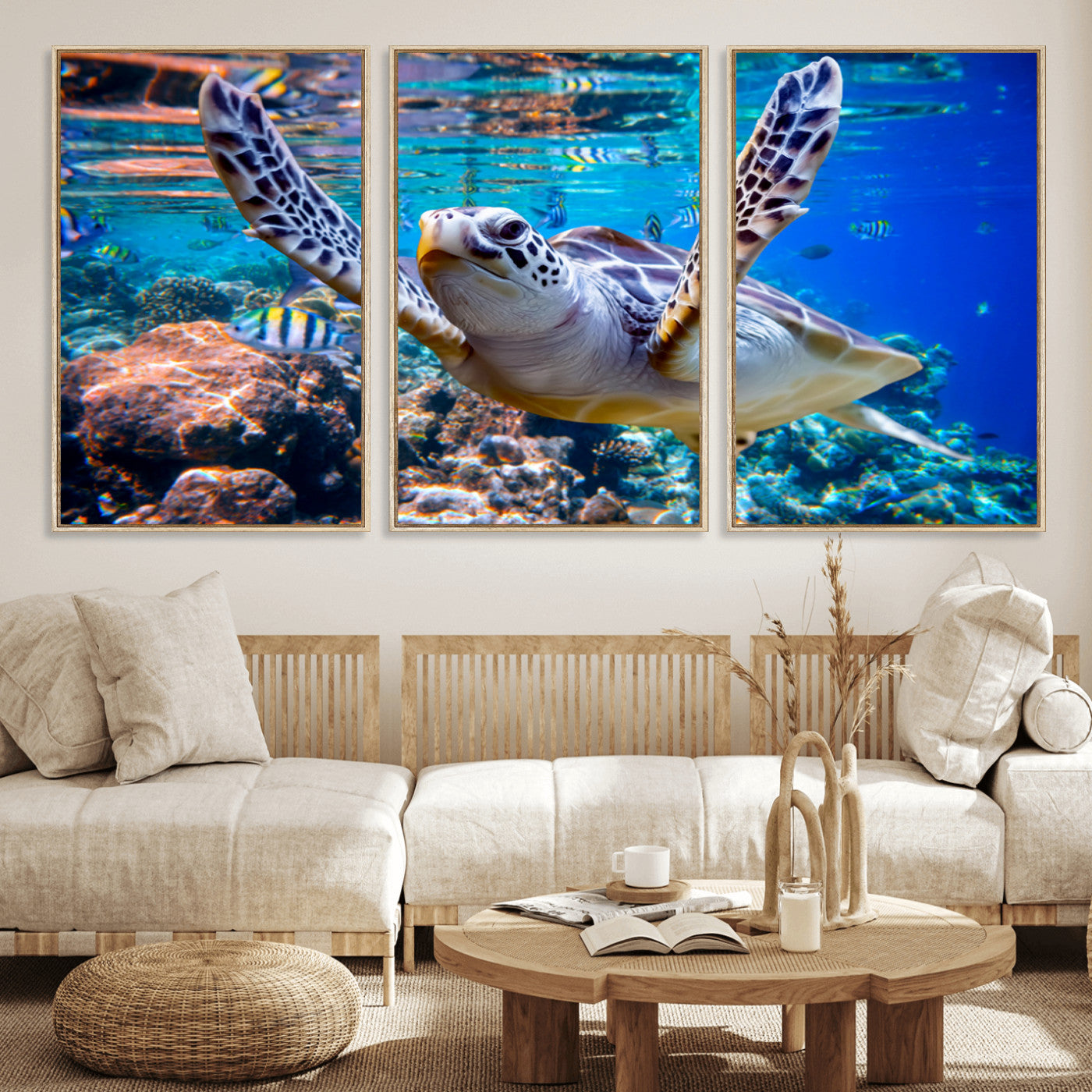 MGV-FC-60X30-3P - Underwater Sea Turtle Wall Art Canvas Print – Vibrant Ocean Coral Reef Décor, Ready to Hang