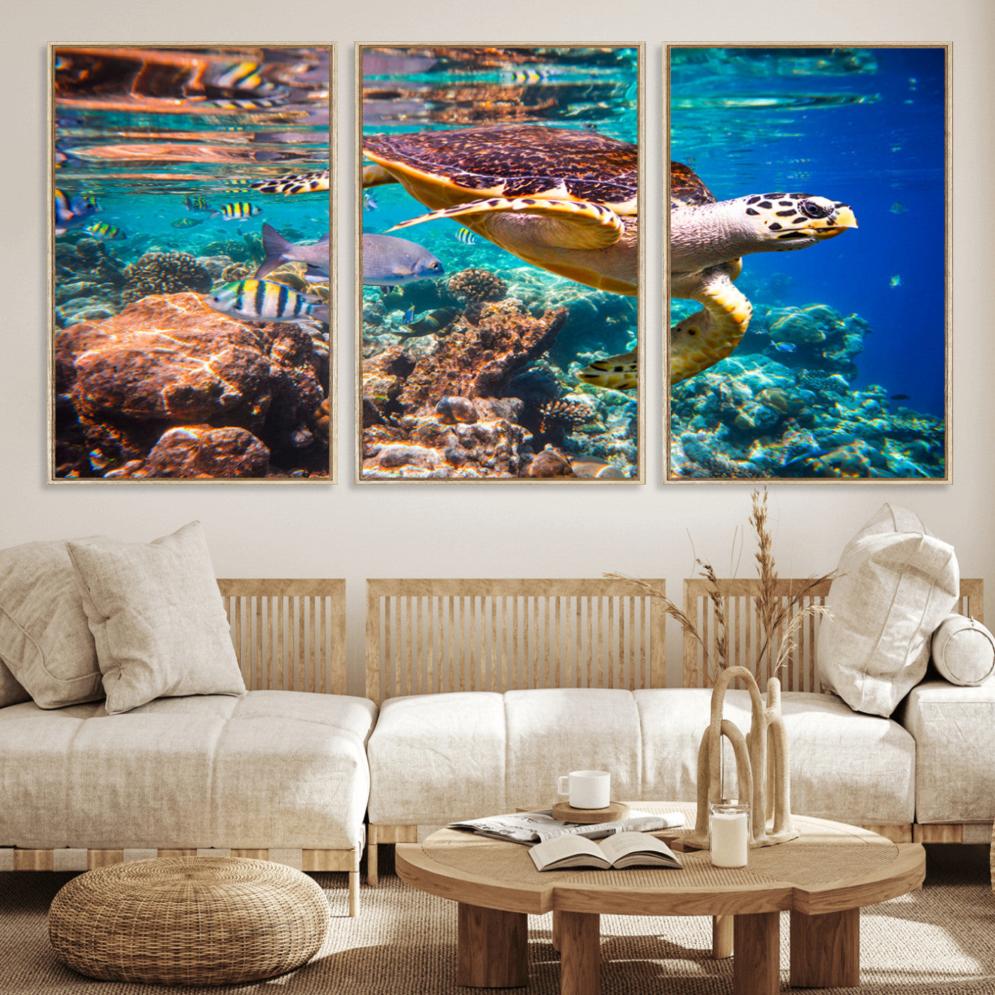 MGV-FC-60X30-3P - Sea Turtle Wall Art Canvas Print – Vibrant Ocean Coral Reef Décor, Ready to Hang