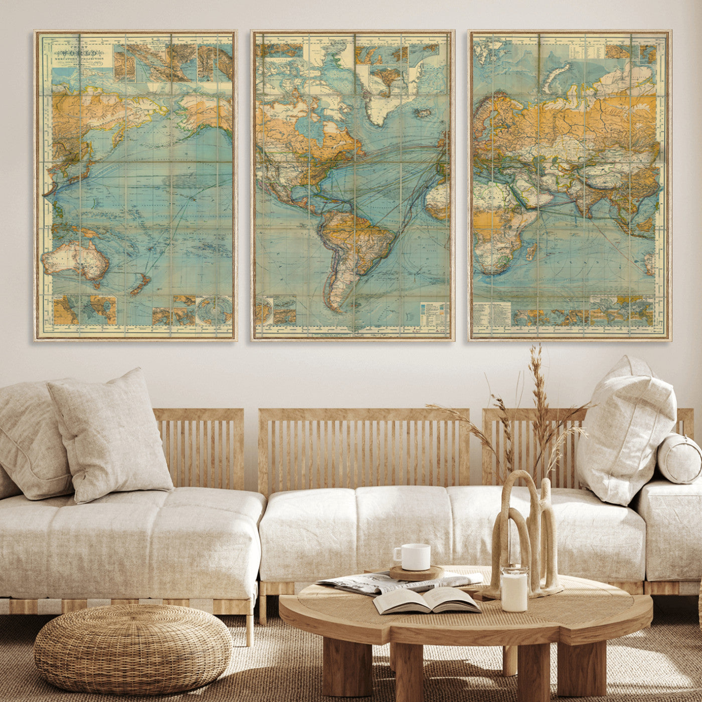 MGV-FC-60X30-3P - Push Pin World Map Canvas Print – Framed Wall Art for Couples to Track Their Travels – Anniversary