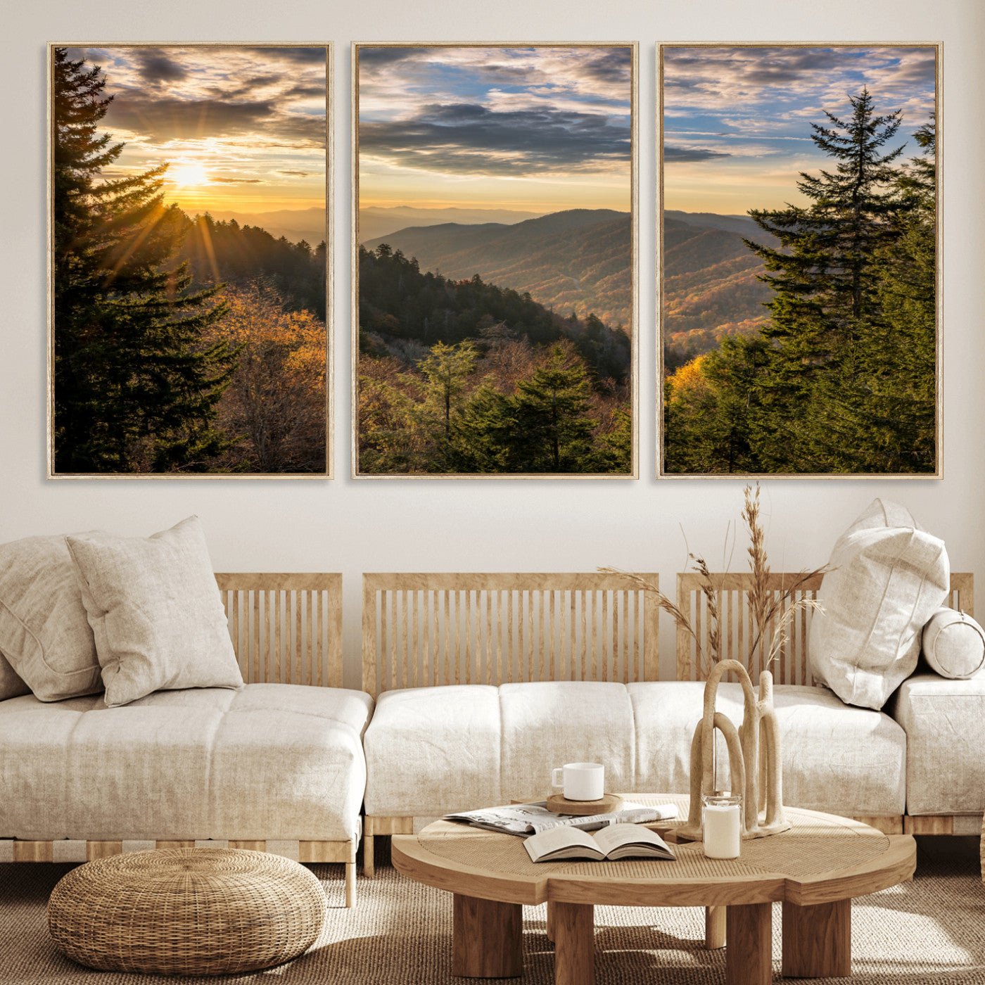 MGV-FC-60X30-3P - Sunrise Over the Smoky Mountains Canvas Wall Art – Breathtaking Scenic Landscape Photography in a