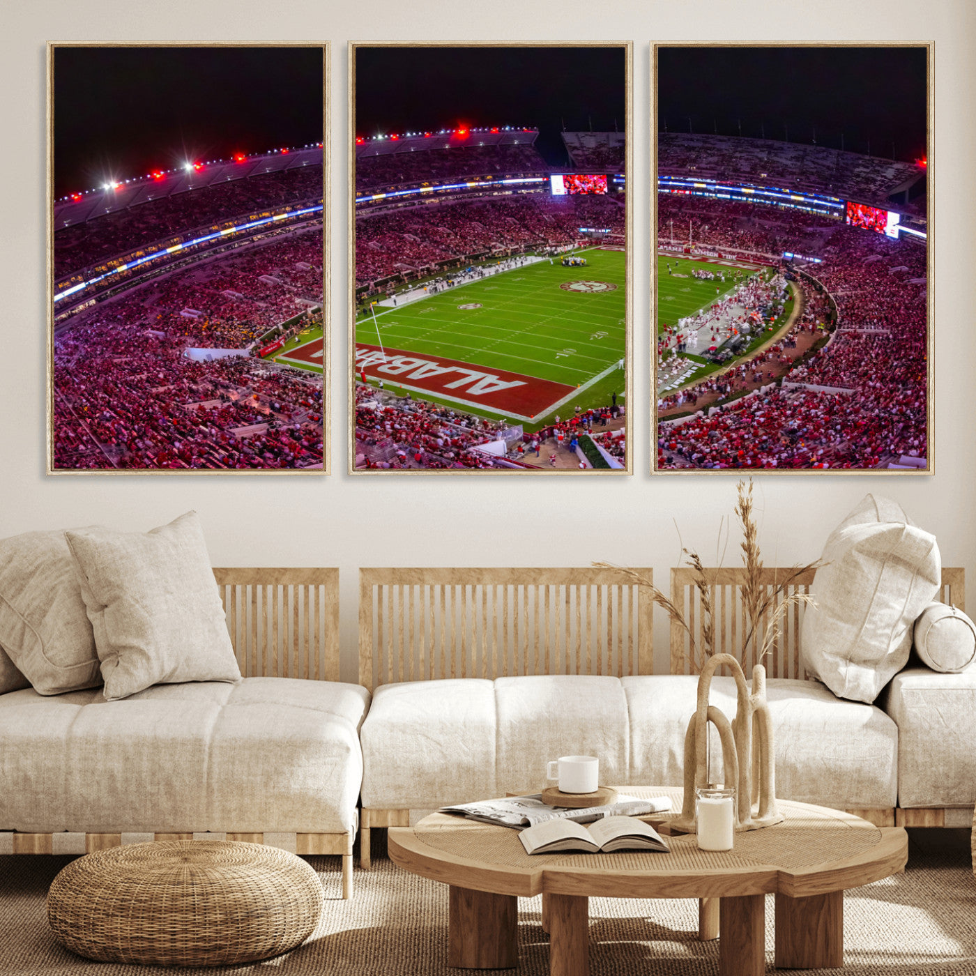 MGV-FC-60X30-3P - Bryant-Denny Stadium Night Game Triple Canvas Wall Art - Alabama Crimson Tide Football Match