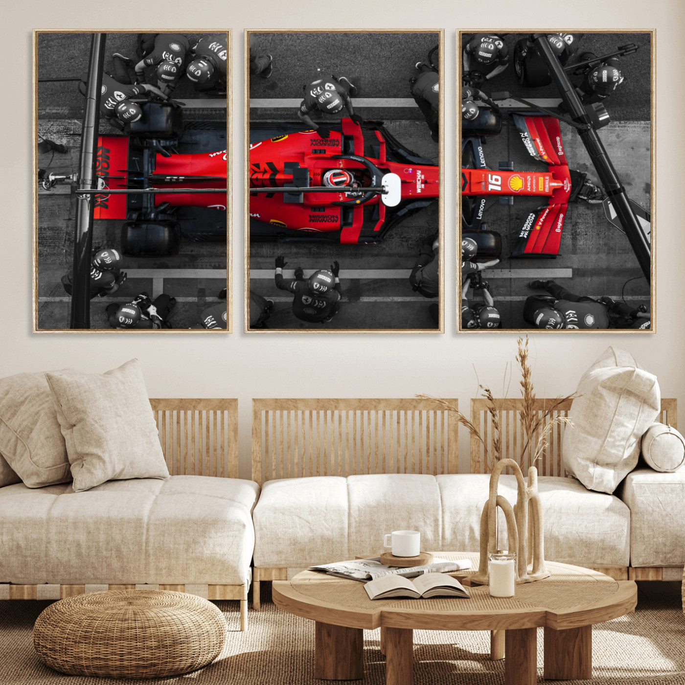 MGV-FC-60X30-3P - Ferrari Pit Stop Canvas Wall Art – Precision and Speed Captured in Bold Motorsport Imagery – Ready