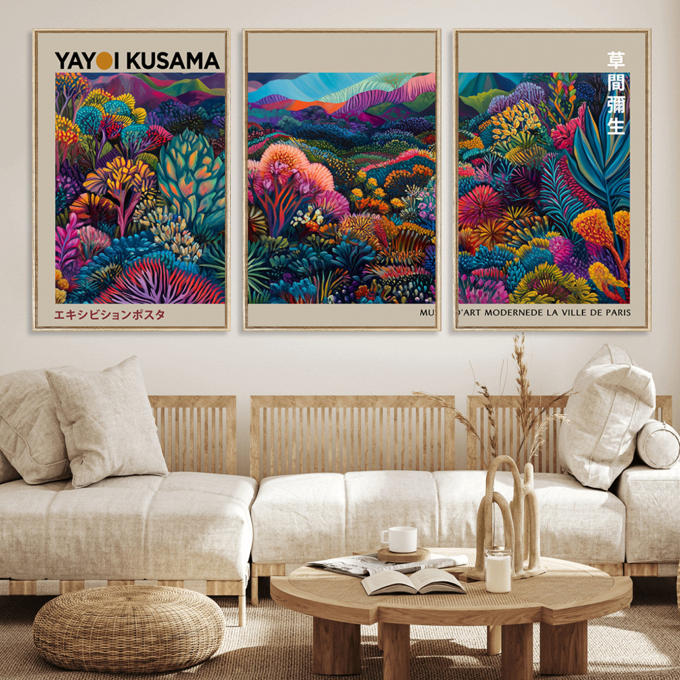 MGV-FC-60X30-3P - Framed Japanese 1986 Wall Art Print, Yayoi Kusama 1986 Wall Art Print – Japanese Wall Art Print,